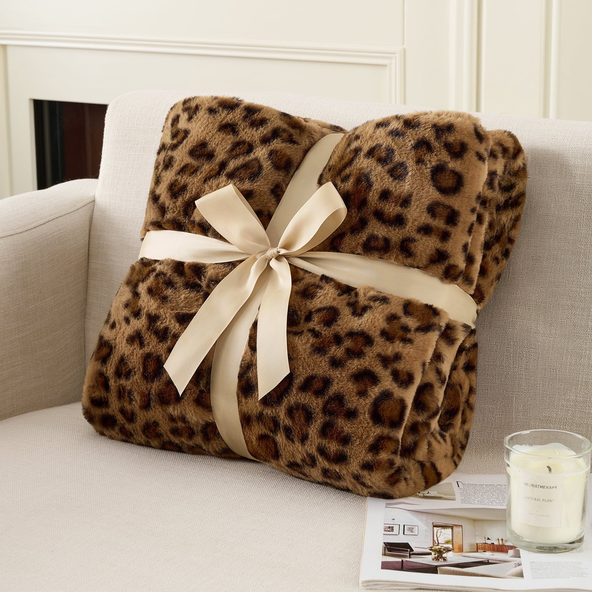 Lightweight Warm Leopard Print Throw Blanket Soft Cozy Fluffy Plush Cheetah Print Blanket for Home Decor,50"x60",Brown - Cozy Fleece Throw Blanket for Couch & Bed Detail