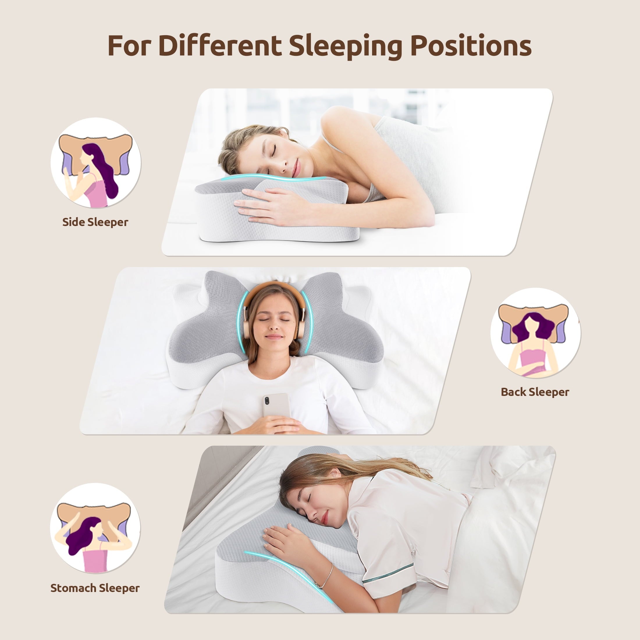 Orthopedic Support Memory Foam Pillow for Neck Pain Relief Cervical Sleepers Standard/Queen Gray - Decorative Throw Pillow Cushion for Sofa & Bed Detail