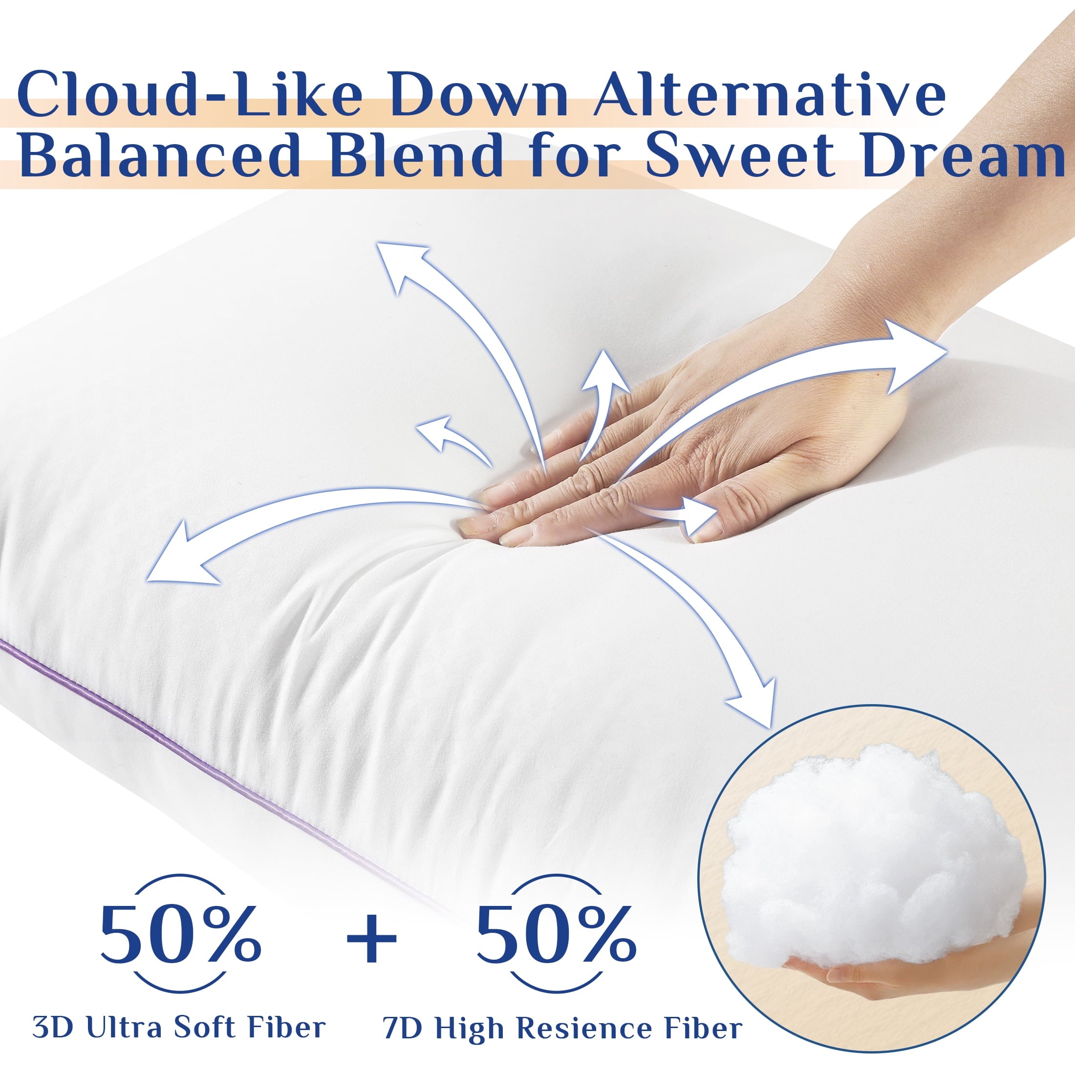 Fluffy Shredded Pillows Standard Size Set of 2, Hotel Down Alternative Sleeping Bed Pillows for Side Back Stomach Sleepers - Orthopedic Shredded Foam Bed Pillow Set Detail