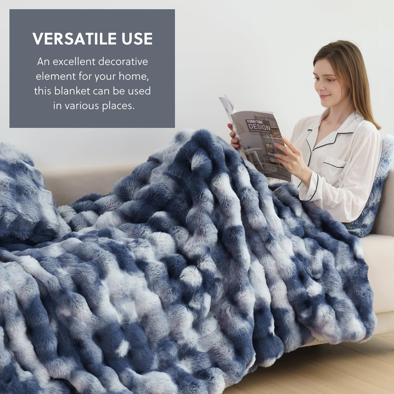 Reversible Sherpa Faux Fur Throw Blanket for Couch Luxury Fluffy Thick Bubble Blanket Warm Cozy Throw for Bedroom Living Room, 50" x 60... - Luxury Knitted Decorative Throw Blanket with Fringes Detail