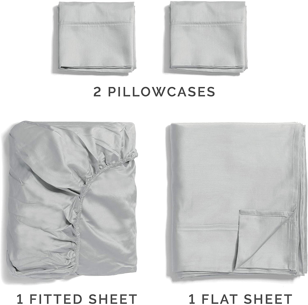 Breathable Luxury 4-Piece 400 Thread Count Cotton Sheet Set - King Size 100% Cotton Sateen Bed Sheets Fits 18"-24" Mattresse... - Luxury Bed Sheet Set with Deep Pockets Detail