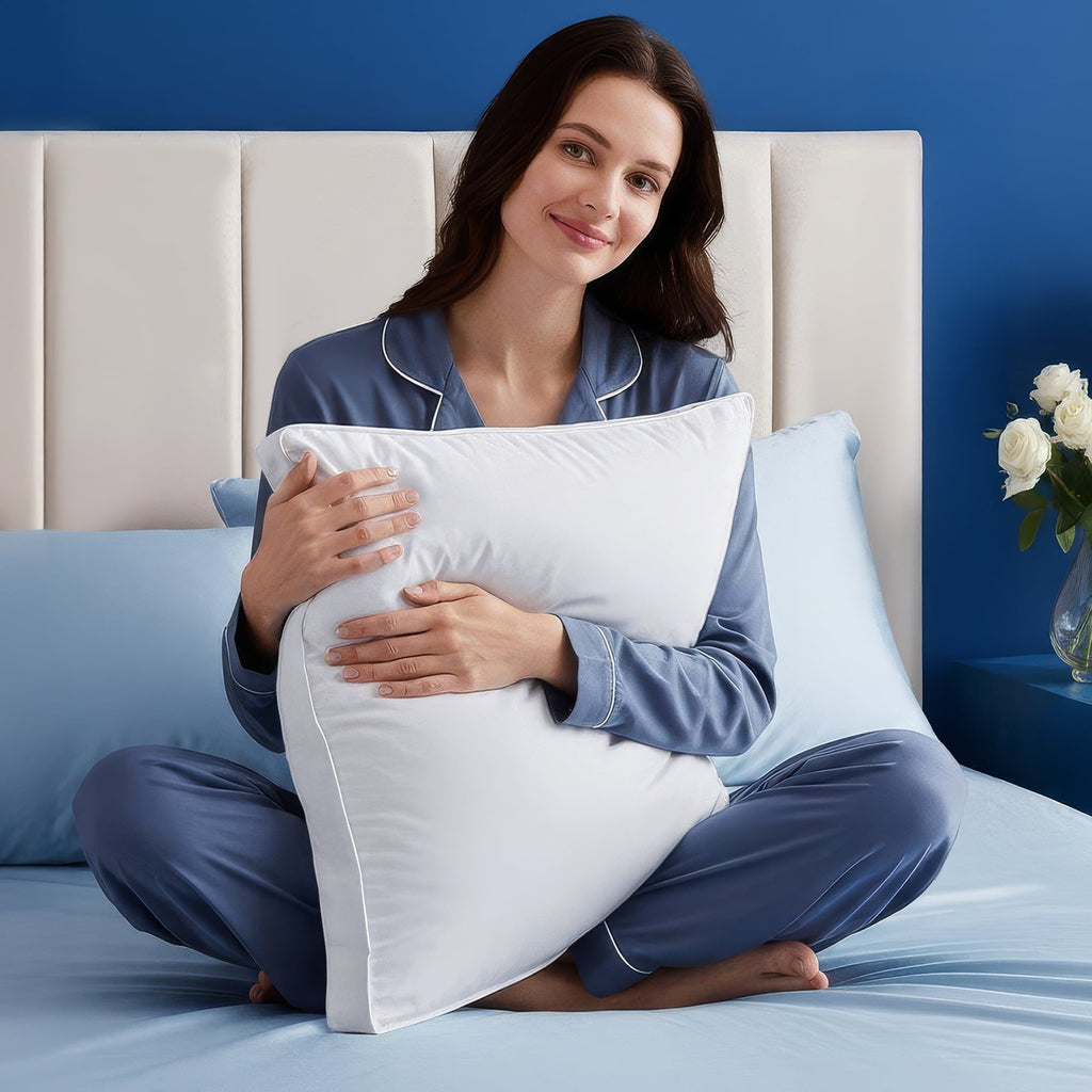 Orthopedic Support Queen Bed Pillow, 26"L x 18" W, Set of 2, Soft and High-Quality, Gusseted Pillow for All Sleep Positions (White) - Orthopedic Shredded Foam Bed Pillow Set Detail