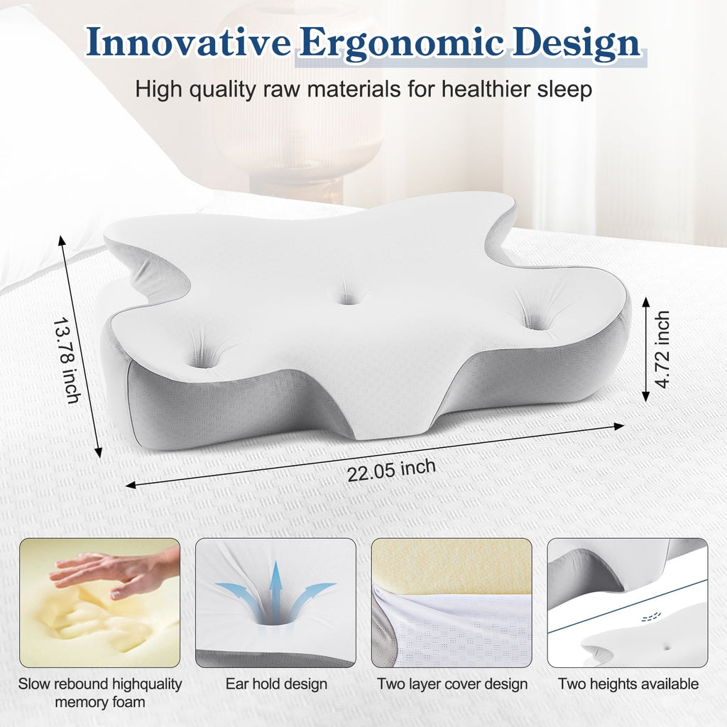 Orthopedic Support Cervical Pillow for Neck and Shoulder, Ergonomic Side Sleeper Pillow for Neck Support, Contour Memory Foam Pillows fo... - Ergonomic Memory Foam Pillow for Neck Pain Support Detail
