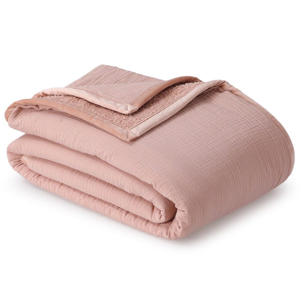 Decorative Knitted Gauze Reverse to Cozy Knit Super Soft Throw Blanket, Oversized, Antique Blush - Luxury Knitted Decorative Throw Blanket with Fringes Detail