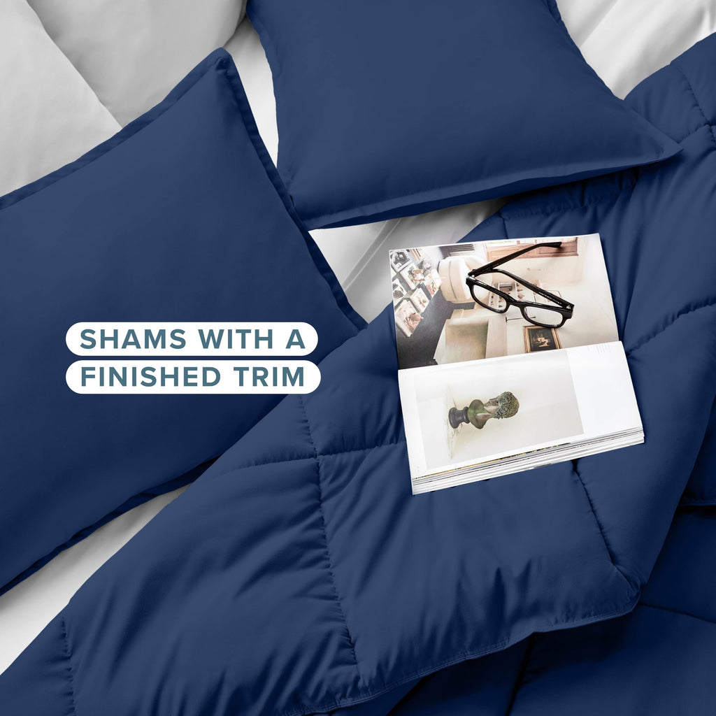 Hypoallergenic Cloud Down Alternative Comforter Set - 3-Pieces - All Seasons - Queen, Dark Blue - Cloud-Like Soft Lightweight Bed Comforter Detail