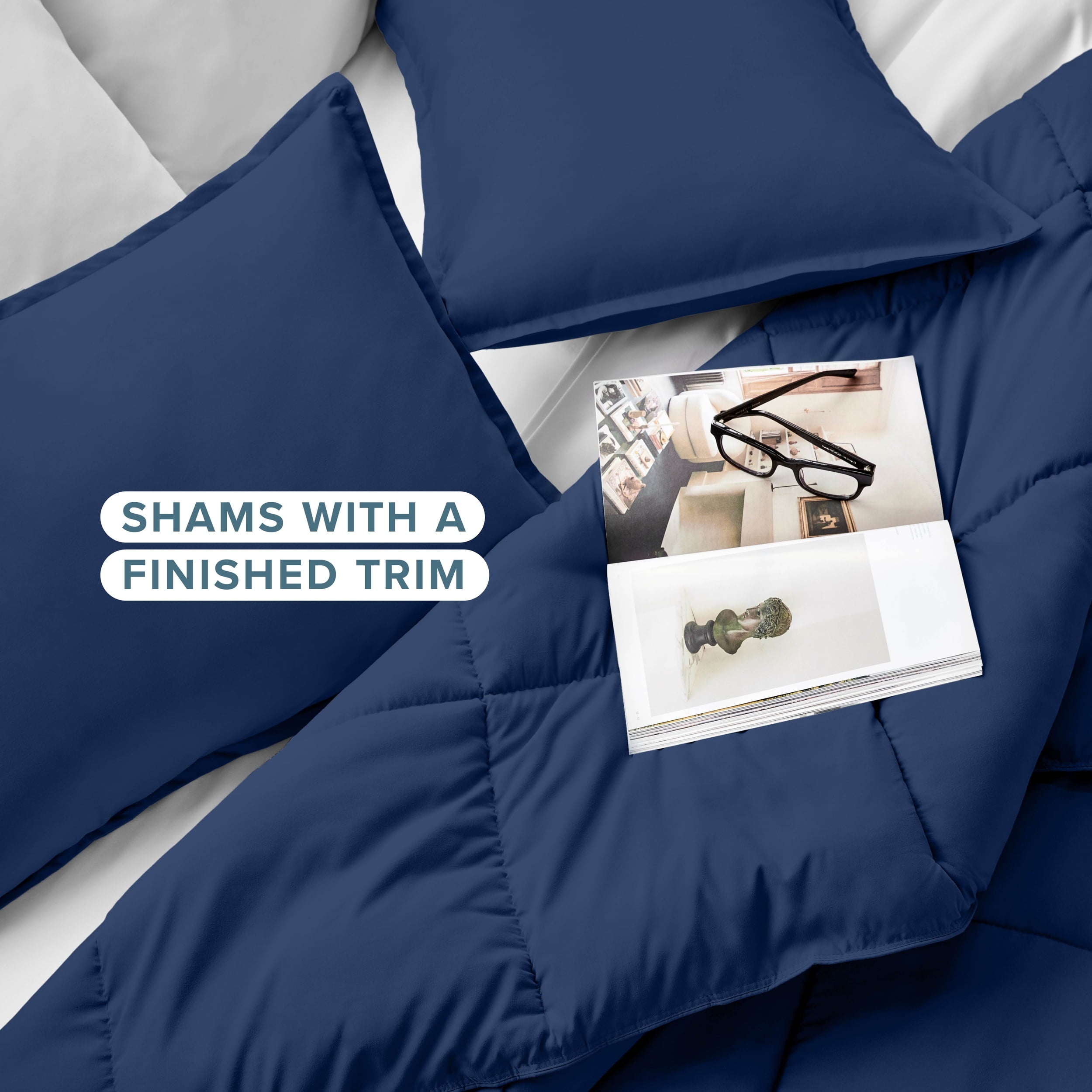 Hypoallergenic Cloud Down Alternative Comforter Set - 3-Pieces - All Seasons - Queen, Dark Blue - Cloud-Like Soft Lightweight Bed Comforter Detail
