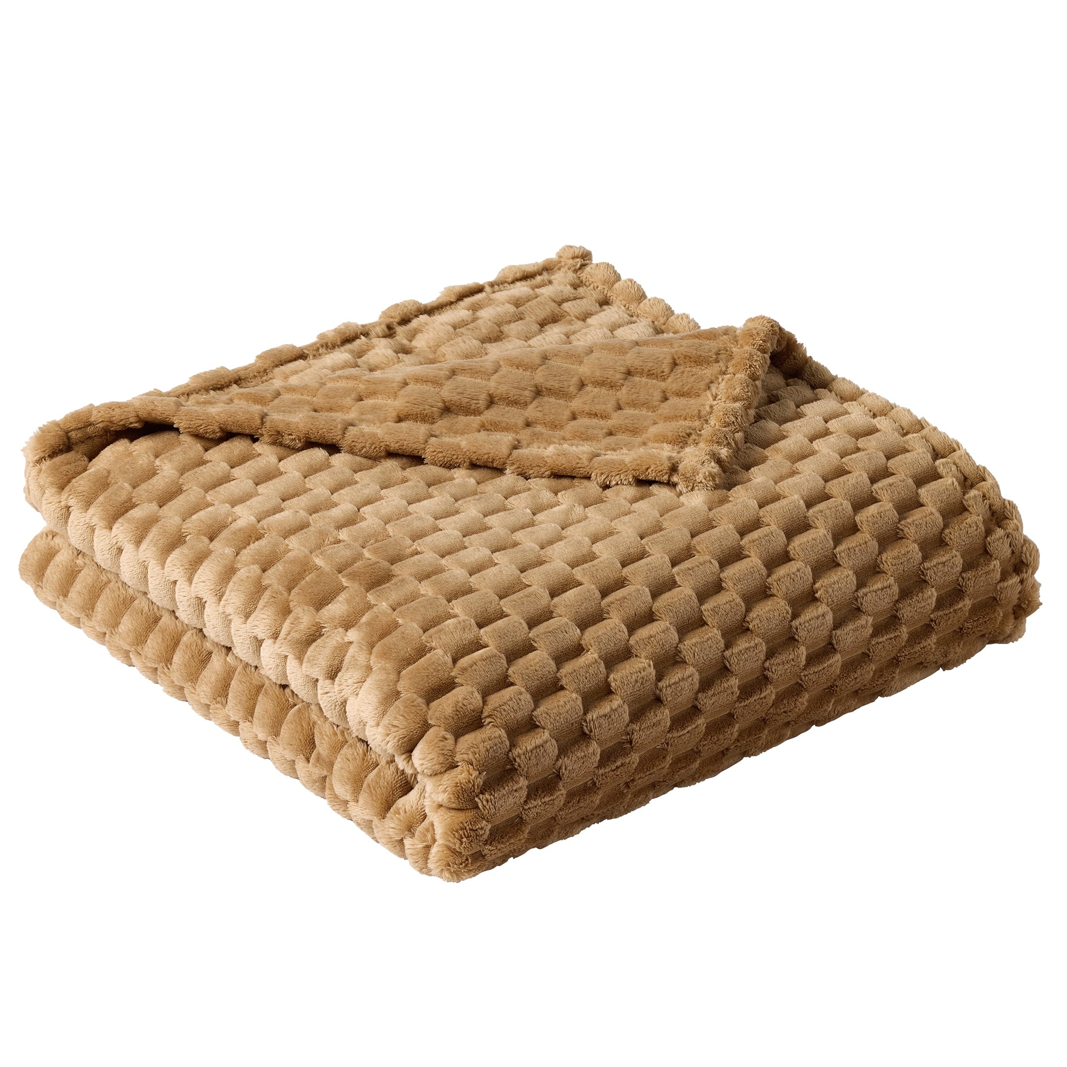 Reversible Sherpa Textured Velvet Plush Oversized Throw Blanket in Dark Caramel - Super Soft Reversible Sherpa Flannel Blanket Detail