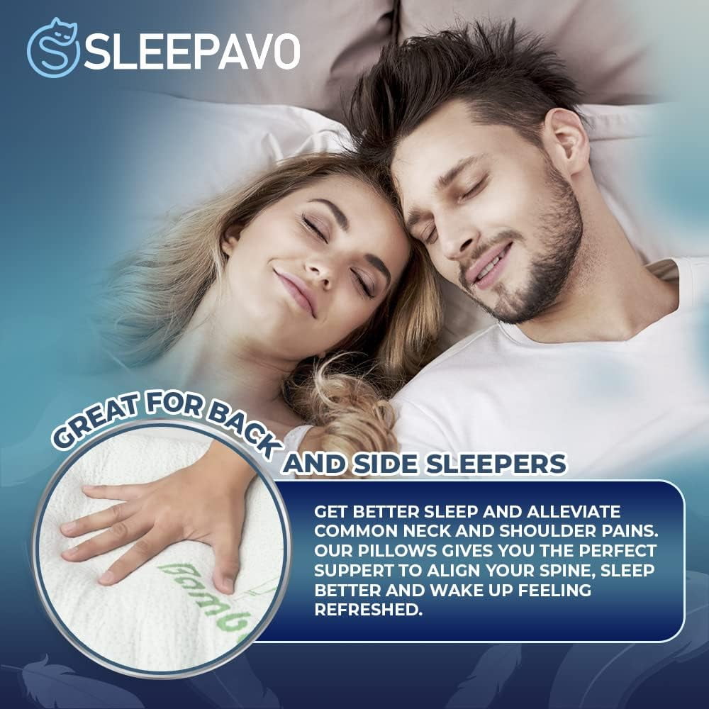 Hotel Collection Memory Foam Pillows Queen Size Set of 2 - Cooling Bed Pillows for Sleeping - Back, Stomach, Side Sleeper Firm, Comfy ... - Hotel Quality Plush Sleeping Pillows Detail