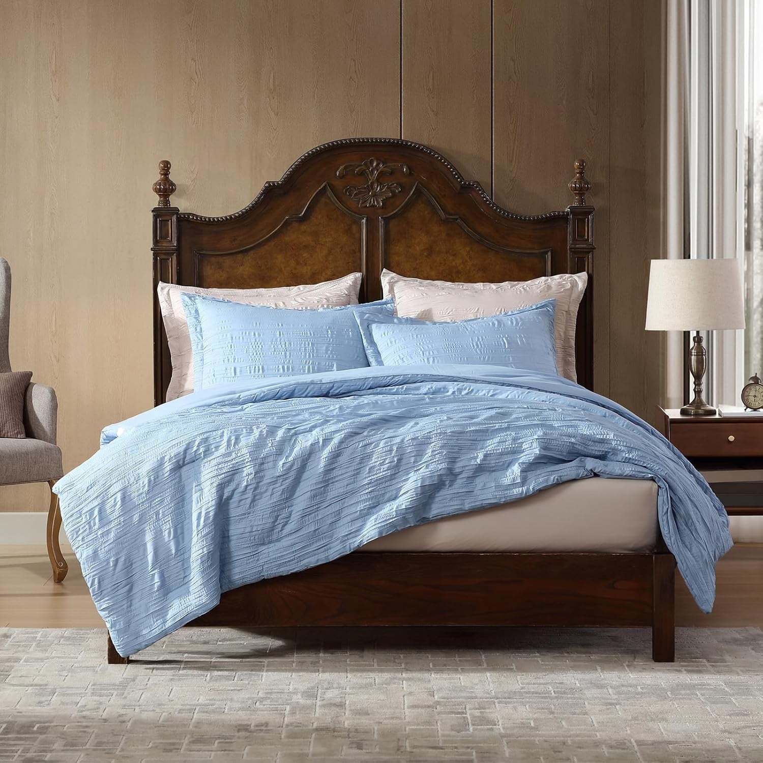 Fluffy Down Alternative Queen Comforter Set Chambray Blue, 3 Pieces Comforter Set, All Season Lightweight Soft Embossed Bedding (86" x 88" Co... - All-Season Down Alternative Comforter Insert Detail