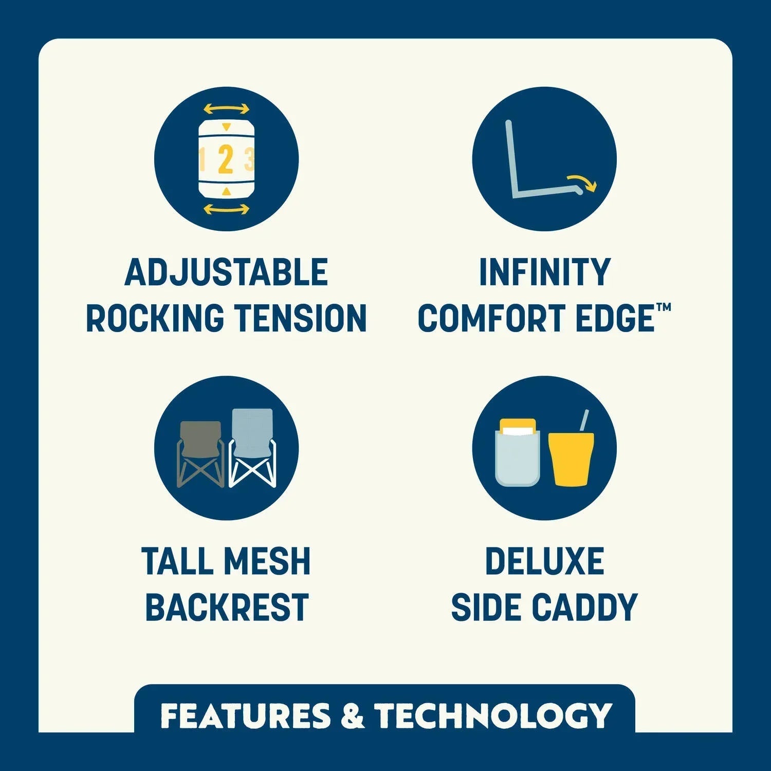 Patented Spring-Action Adjustable Rocker - NASCAR - Choice 899 - RoadTrip Rocker Smooth Motion Camp Chair Detail
