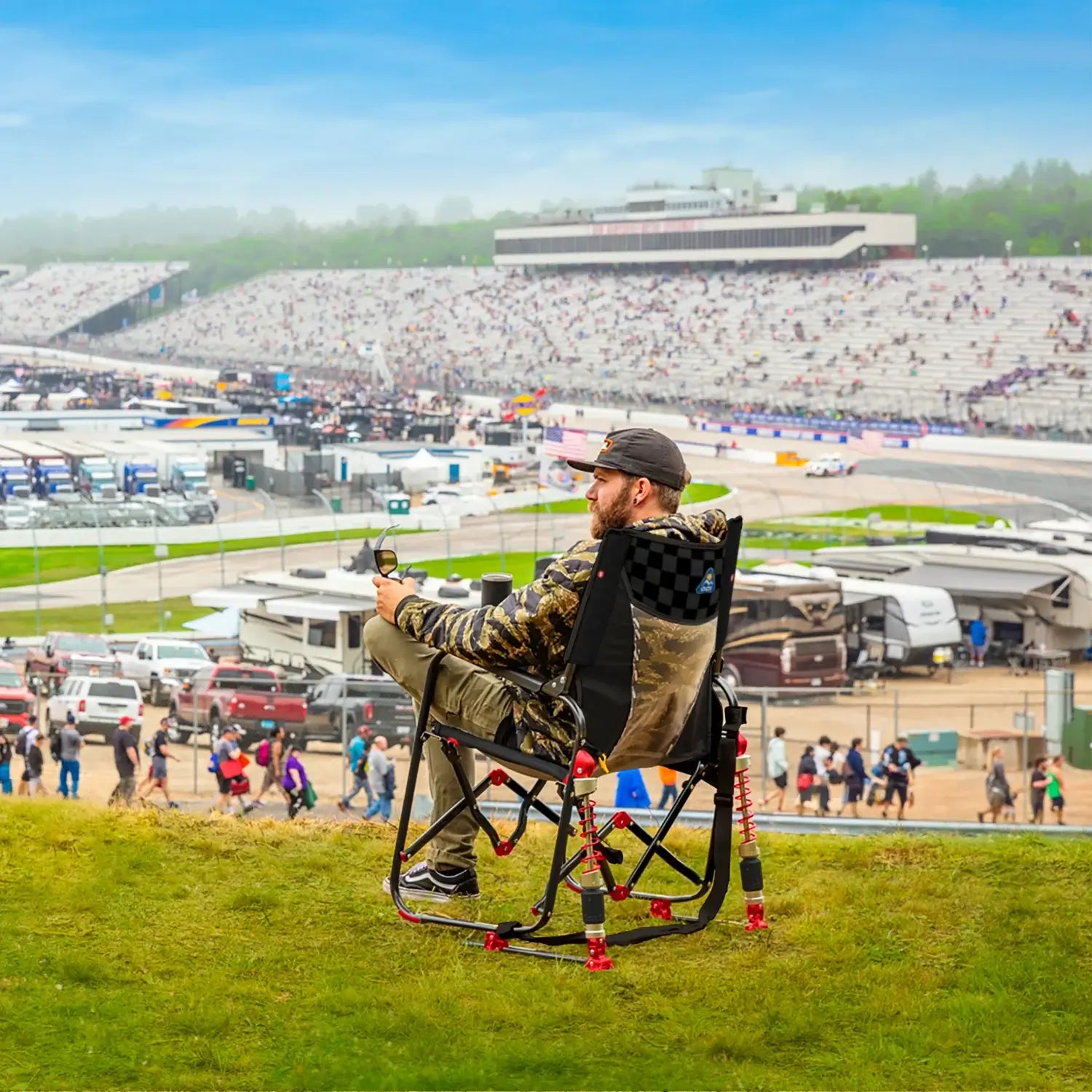 Patented Spring-Action Adjustable Rocker - NASCAR - Choice 899 - RoadTrip Rocker Smooth Motion Camp Chair Detail