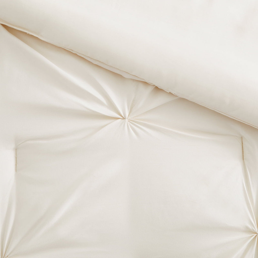 Hypoallergenic Cloud Comforter Set, 3-Piece, Queen, Pleated Wrinkle-Resistant Microfiber Bedding, Ivory, All-Season - Luxurious Quilted Duvet Cover Set Detail
