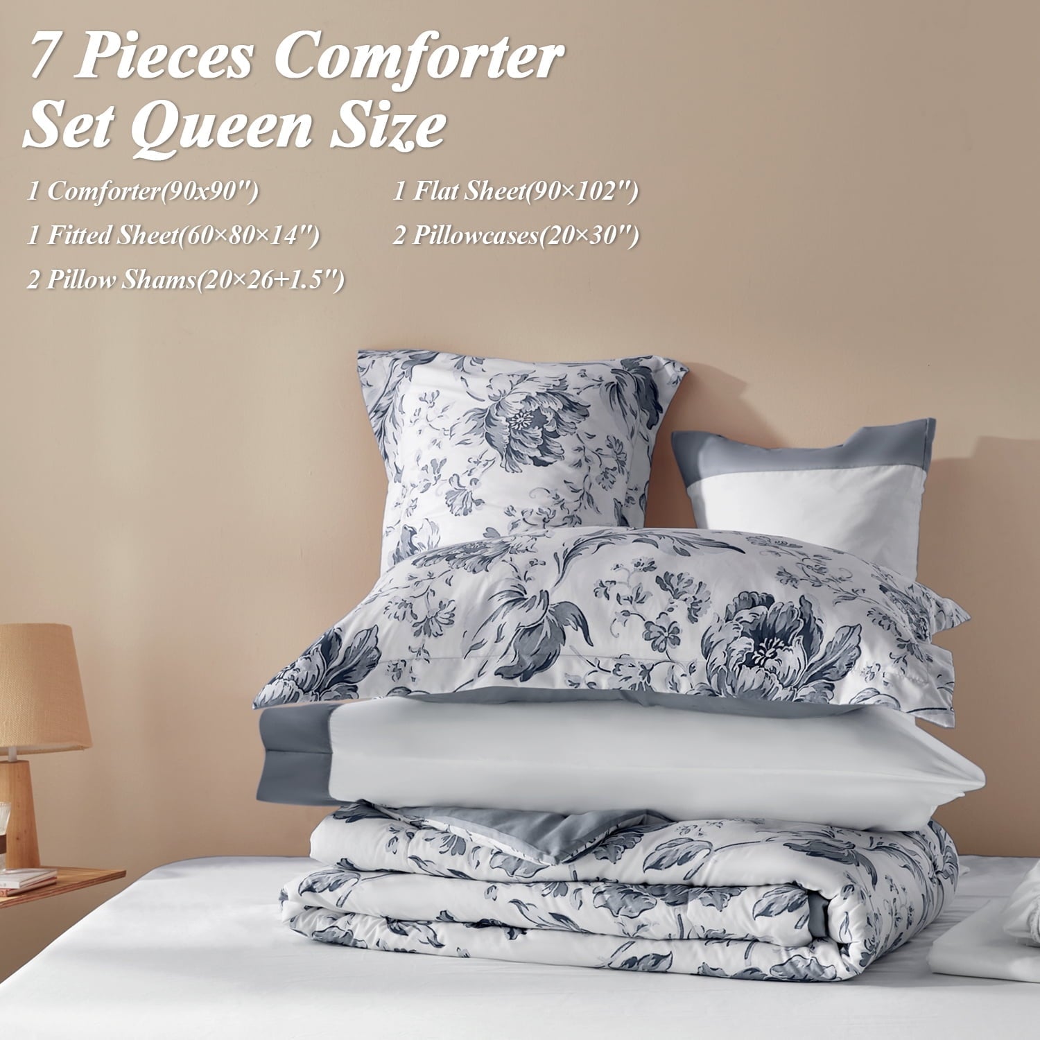 Fluffy Down Alternative Queen Comforter Sets,7-Pieces Reversible Bedding Sets,Bed in a Bag with Comforter,Flat Sheet and Fitted Sheet,Pillowc... - All-Season Down Alternative Comforter Insert Detail