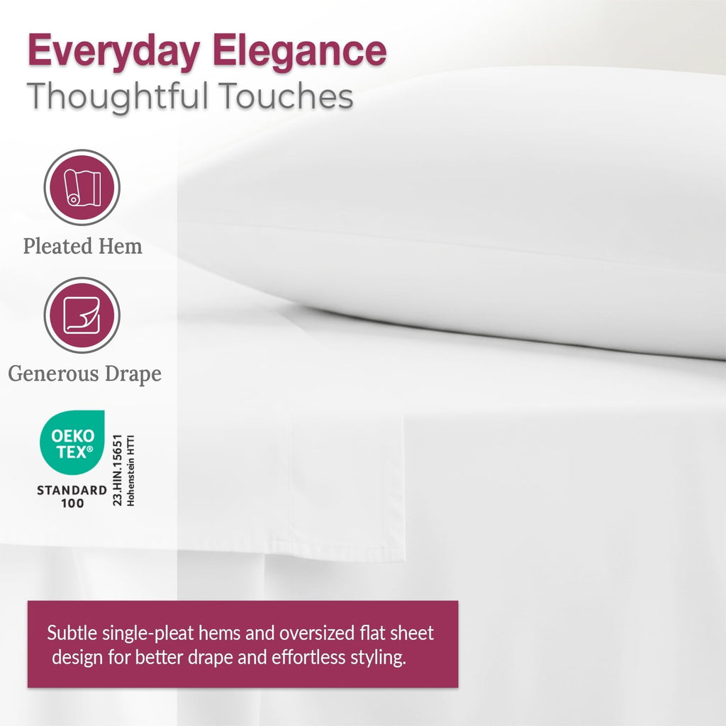 Ultra-Soft 100% Organic Cotton Percale Flat Sheet Twin Size - 1 PC Flat Sheet, White - Crisp, Cool and Strong Bed Linen, Top She... - Breathable Egyptian Cotton Flat & Fitted Sheets Detail
