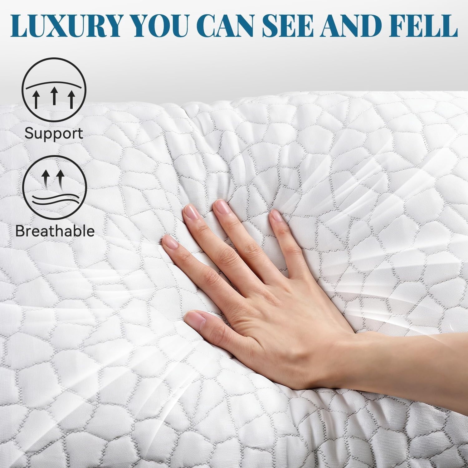 Hotel Collection Shredded Memory Foam Pillows for Sleeping, Bed Pillows Queen Size Set of 2 Pack Adjustable for Side and Back Sleeper ... - Ergonomic Memory Foam Pillow for Neck Pain Support Detail