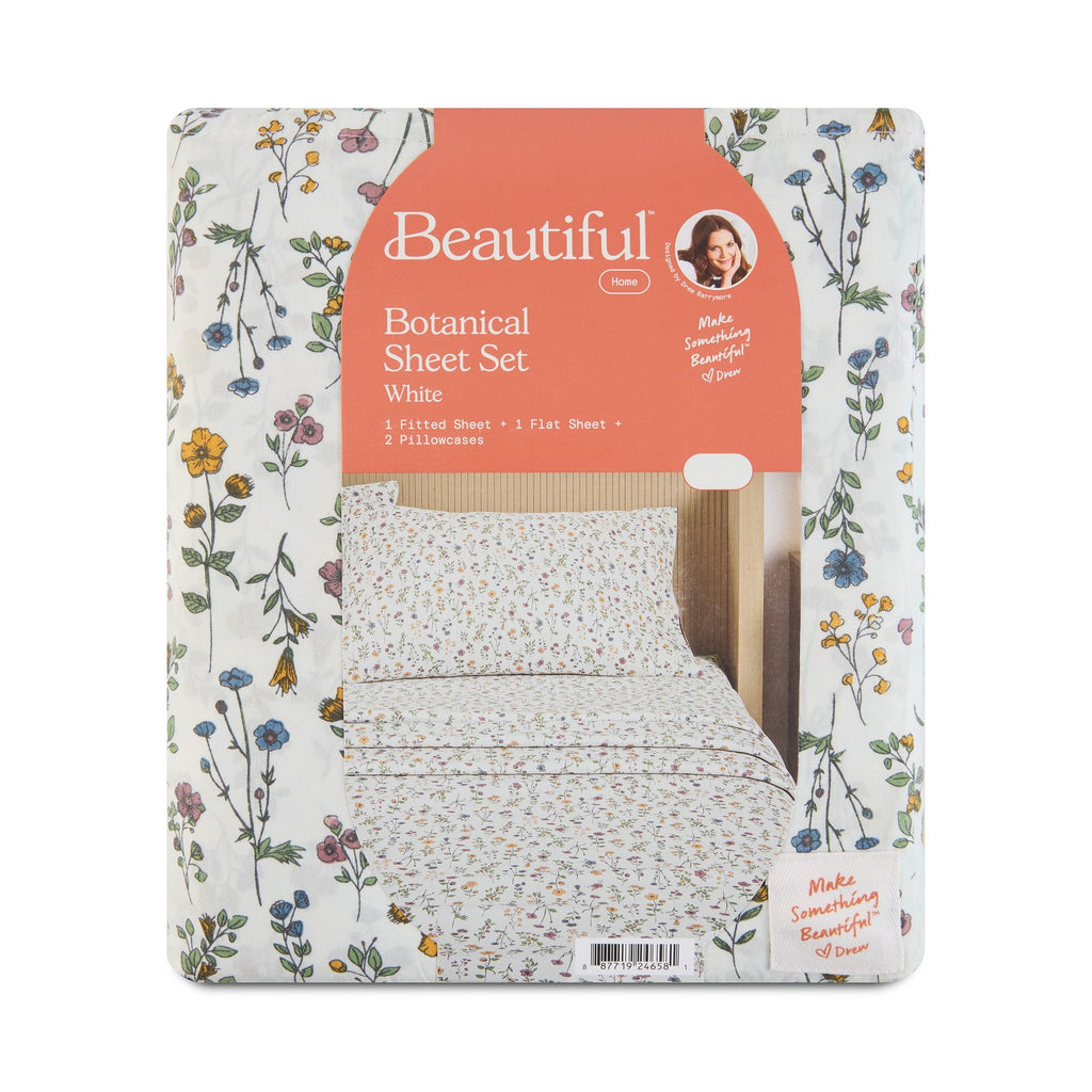 Ultra-Soft Botanical 4-Piece 100% Cotton Washed Percale White Sheet Set, Queen - Premium Ultra-Soft Pillowcase Pair for Sleeping Detail
