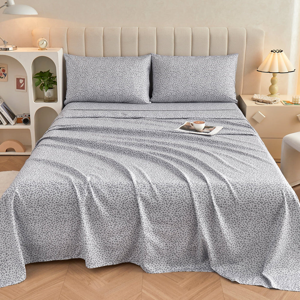 Breathable Luxury Floral King Sheets, Soft Breathable Microfiber Printed Bed Sheet Set, Deep Pocket Non-Slip Fitted Sheet Included - Breathable Egyptian Cotton Flat & Fitted Sheets Detail