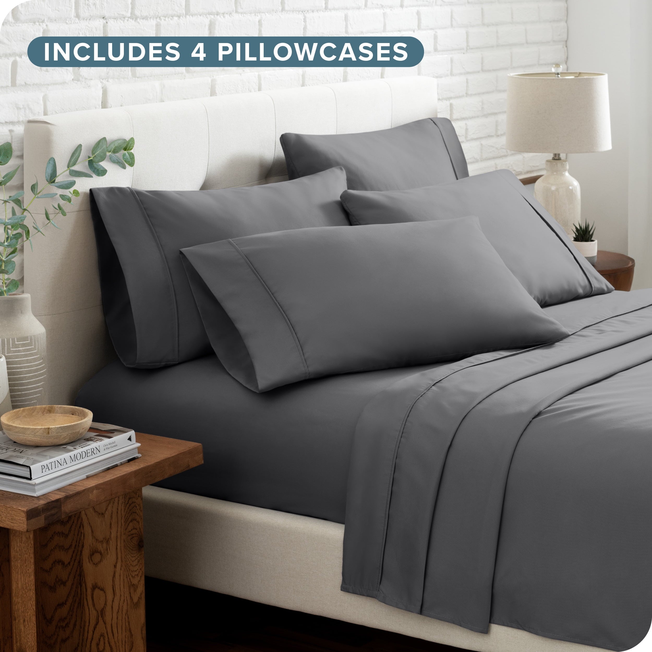 Cooling Sateen Luxury Bed Sheet Set- 6 Piece - Queen, Gray - Premium Ultra-Soft Pillowcase Pair for Sleeping Detail