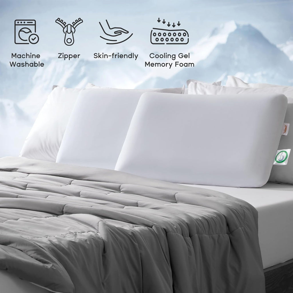 Fluffy Shredded Ultra Thin Cooling Memory Foam Pillows, Summer Bed Pillows for Back, Stomach or Side Sleepers, Flat Pillow with Washa... - Ergonomic Memory Foam Pillow for Neck Pain Support Detail