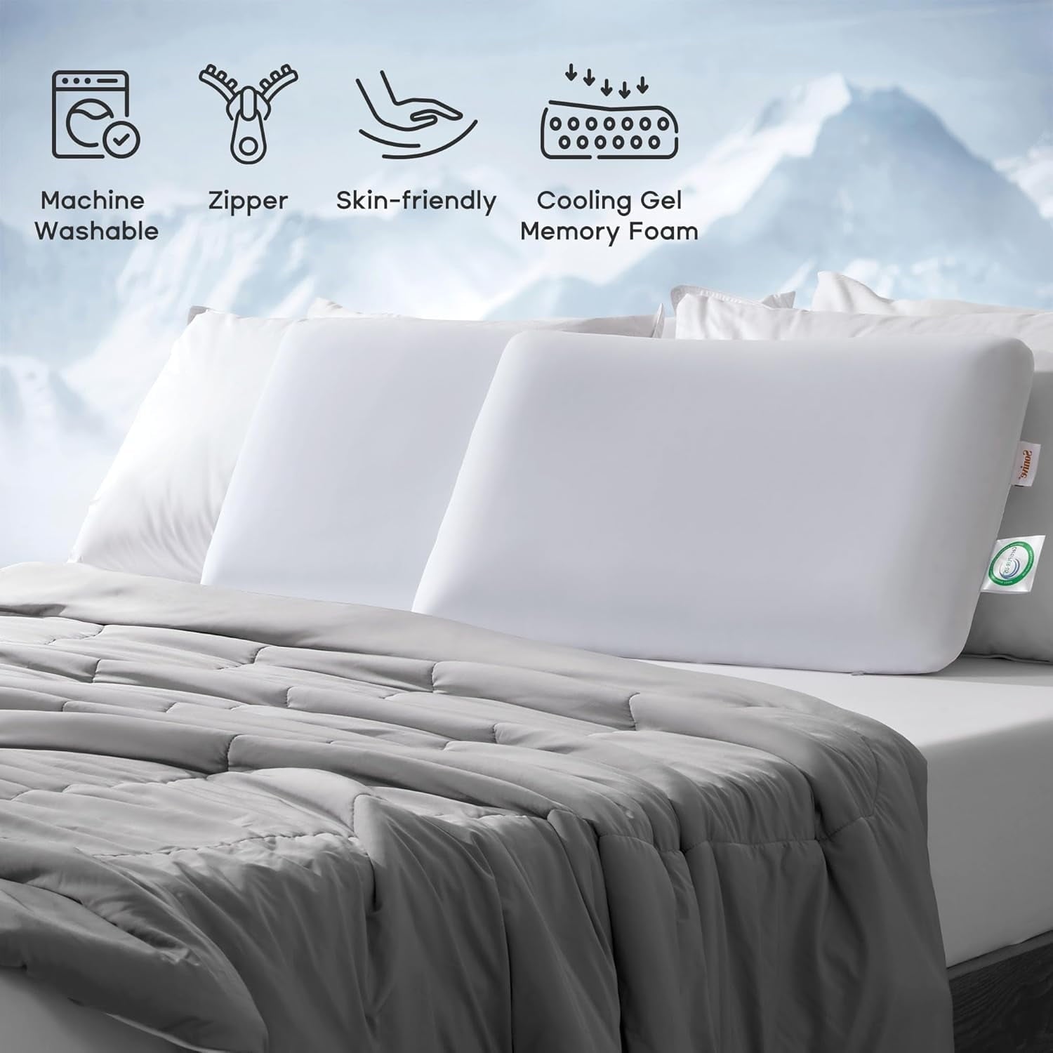 Fluffy Shredded Ultra Thin Cooling Memory Foam Pillows, Summer Bed Pillows for Back, Stomach or Side Sleepers, Flat Pillow with Washa... - Ergonomic Memory Foam Pillow for Neck Pain Support Detail