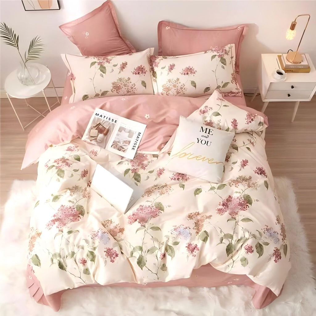 Heavyweight Warmth White with Pink Flowers King Comforter Sets, 3 Pieces Chic Garden Style Reversible Bedding Sets for Adults All Season - All-Season Down Alternative Comforter Insert Detail