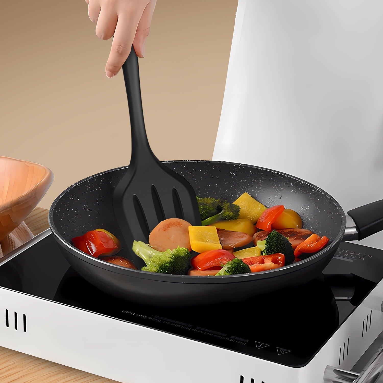 Heat-Resistant Silicone Cooking Utensils Set - 446°F Heat Resistant Kitchen Utensils,Turner Tongs,Spatula,Spoon,Brush,Whisk,Ki... - Heat-Resistant Silicone Cooking Spatula Turner Detail