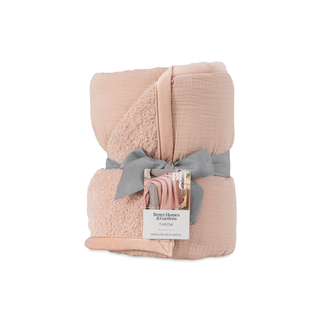Decorative Knitted Gauze Reverse to Cozy Knit Super Soft Throw Blanket, Oversized, Antique Blush - Luxury Knitted Decorative Throw Blanket with Fringes Detail