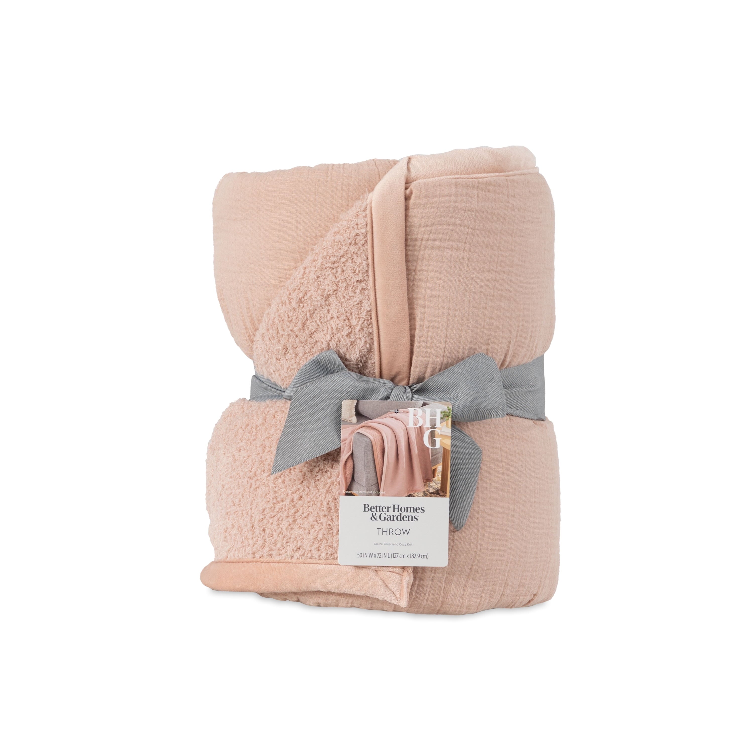 Decorative Knitted Gauze Reverse to Cozy Knit Super Soft Throw Blanket, Oversized, Antique Blush - Luxury Knitted Decorative Throw Blanket with Fringes Detail