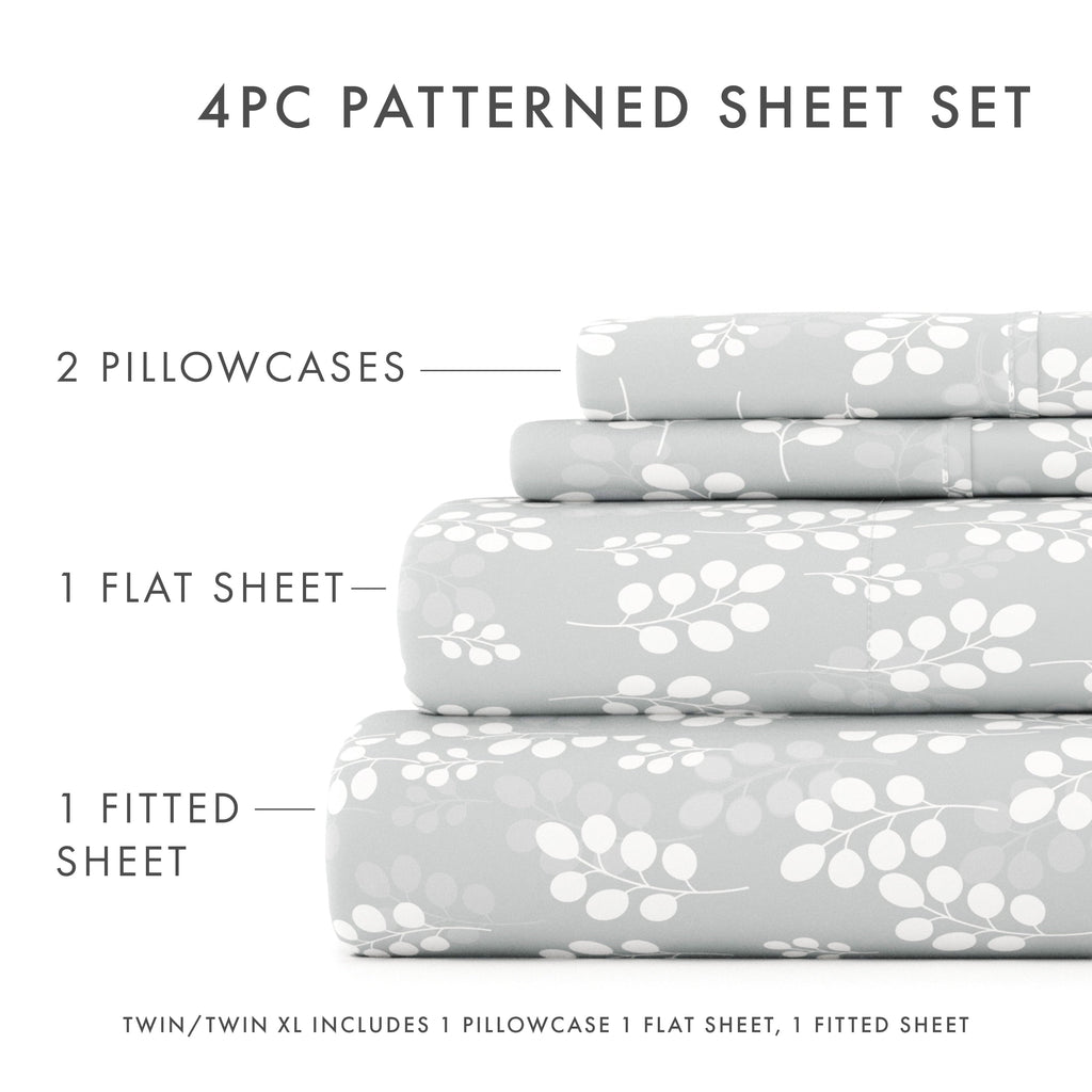 Wrinkle-Resistant 4 Piece Pattern Microfiber Bed Sheets Set, Gray Wheat, Full - Cooling Hotel Quality Bedding Sheets and Pillowcases Detail
