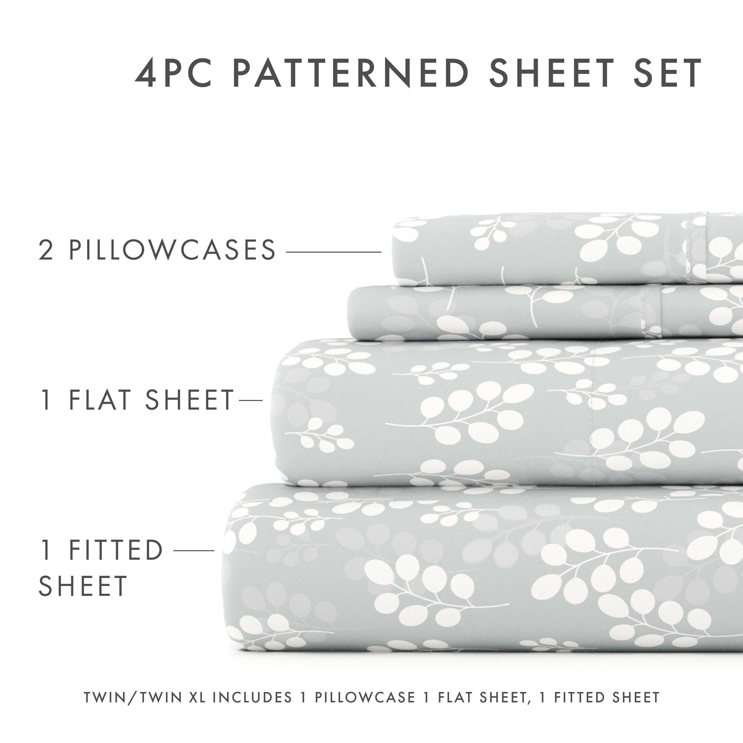 Wrinkle-Resistant 4 Piece Pattern Microfiber Bed Sheets Set, Gray Wheat, Full - Cooling Hotel Quality Bedding Sheets and Pillowcases Detail