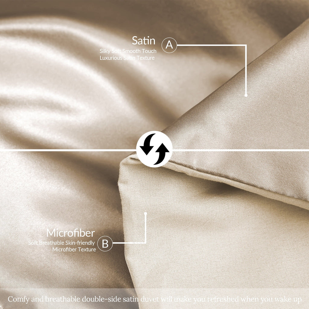 All-Season 3-Piece Reversible Silky Soft King Size Comforter Bedding Set, Luxurious Satin Comforters with 2 Satin Pillowcases, L... - All-Season Down Alternative Comforter Insert Detail