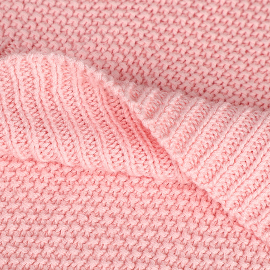 Lightweight Warm Pure Cotton Soft Cable Knit Throw Blanket Pink 50" x 70" - Cozy Fleece Throw Blanket for Couch & Bed Detail