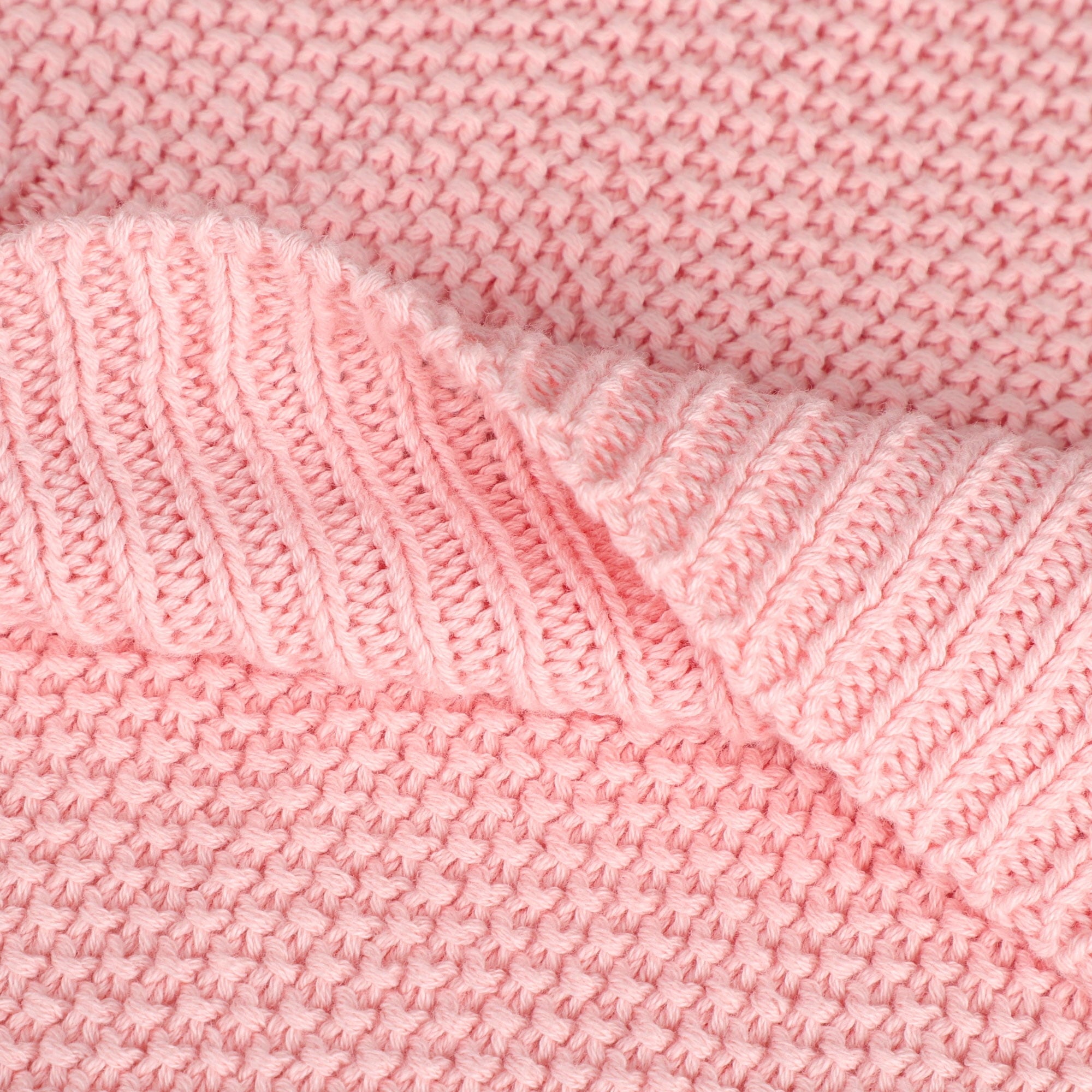 Lightweight Warm Pure Cotton Soft Cable Knit Throw Blanket Pink 50" x 70" - Cozy Fleece Throw Blanket for Couch & Bed Detail