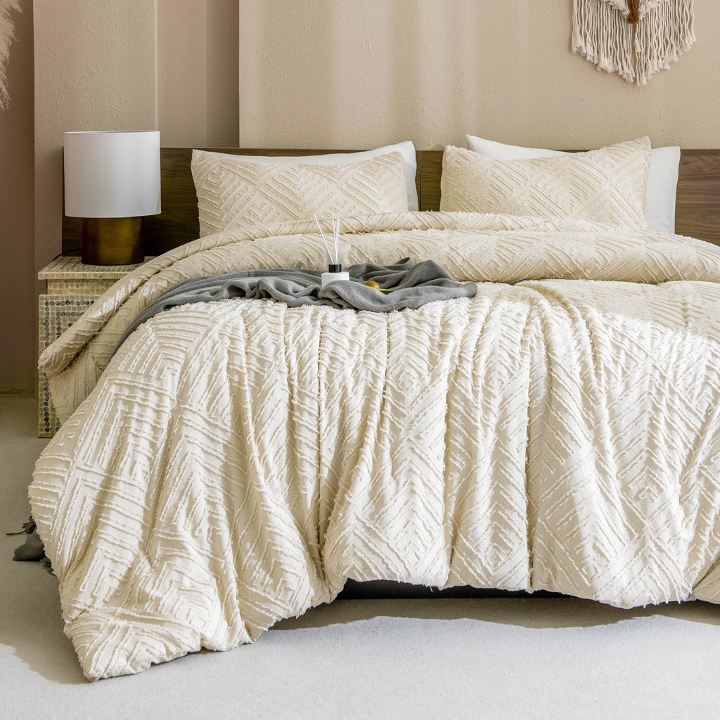 Heavyweight Warmth King Size Comforter Sets Beige - 3 Pieces Cream Boho Bedding Comforter Set for King Bed - Soft Fluffy Tufted Textured... - Cloud-Like Soft Lightweight Bed Comforter Detail