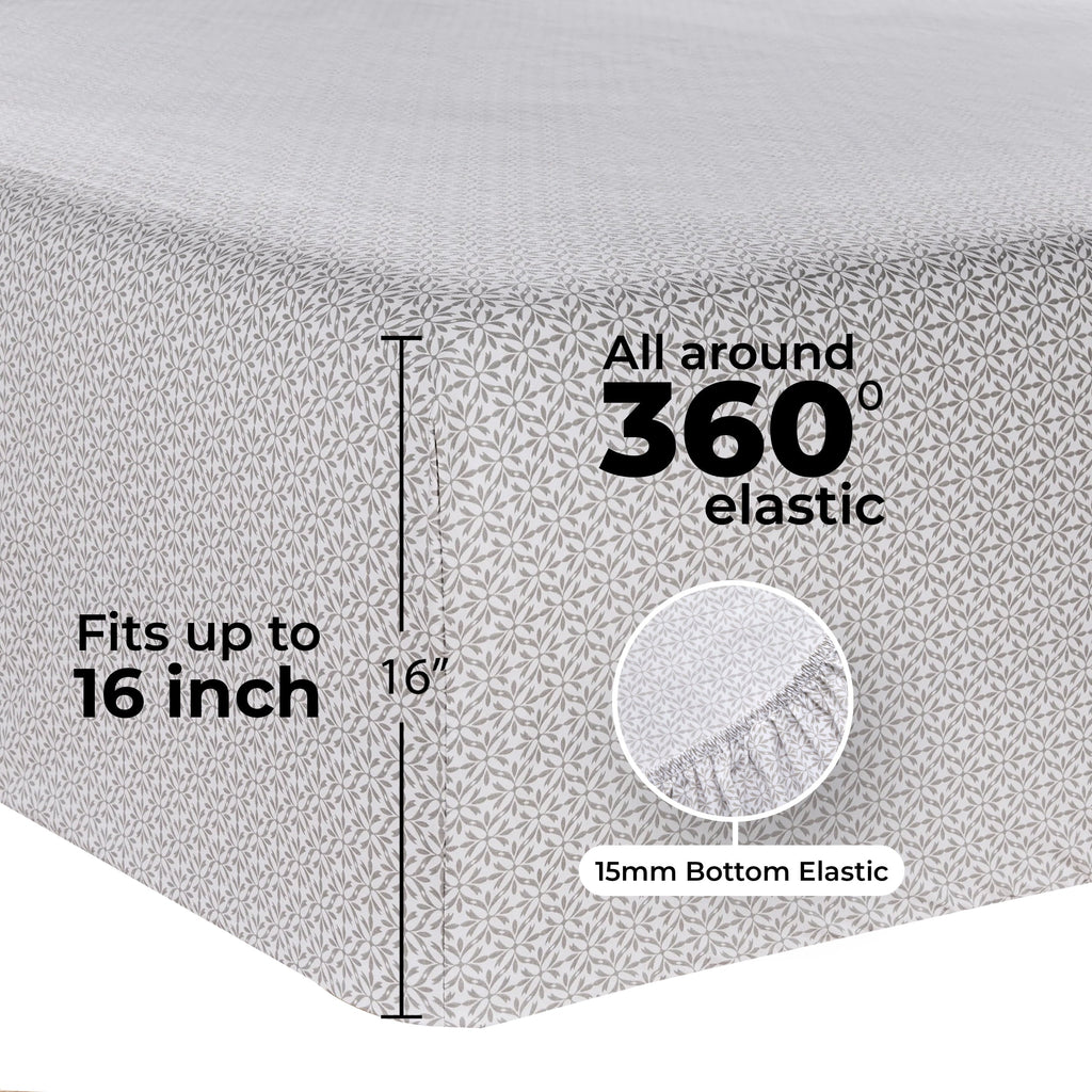 Cooling Sateen 3-Piece 300 Thread Count Grey Flake Cotton Blend Bed Sheet Set, Twin XL - Cooling Hotel Quality Bedding Sheets and Pillowcases Detail