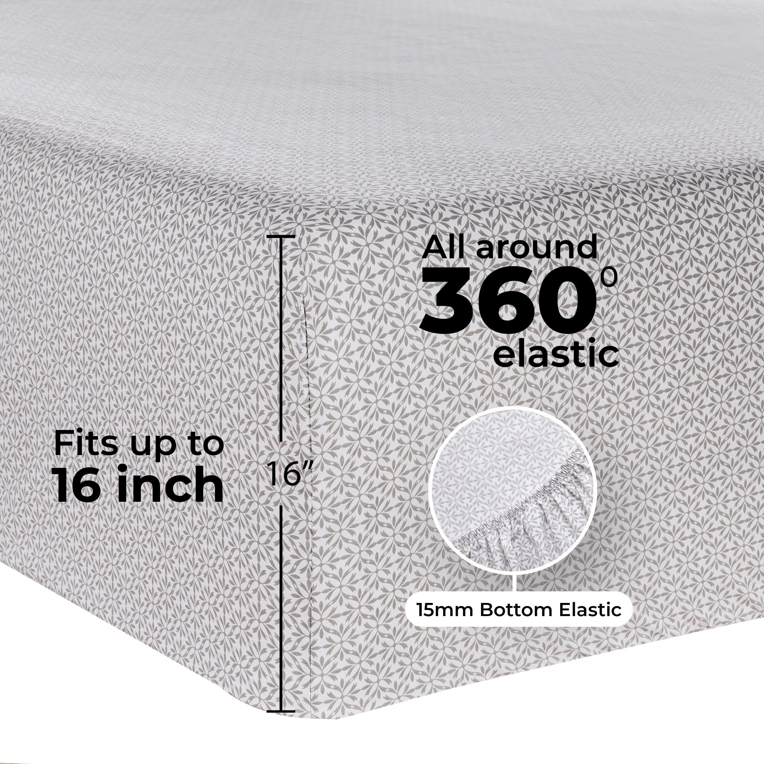 Cooling Sateen 3-Piece 300 Thread Count Grey Flake Cotton Blend Bed Sheet Set, Twin XL - Cooling Hotel Quality Bedding Sheets and Pillowcases Detail
