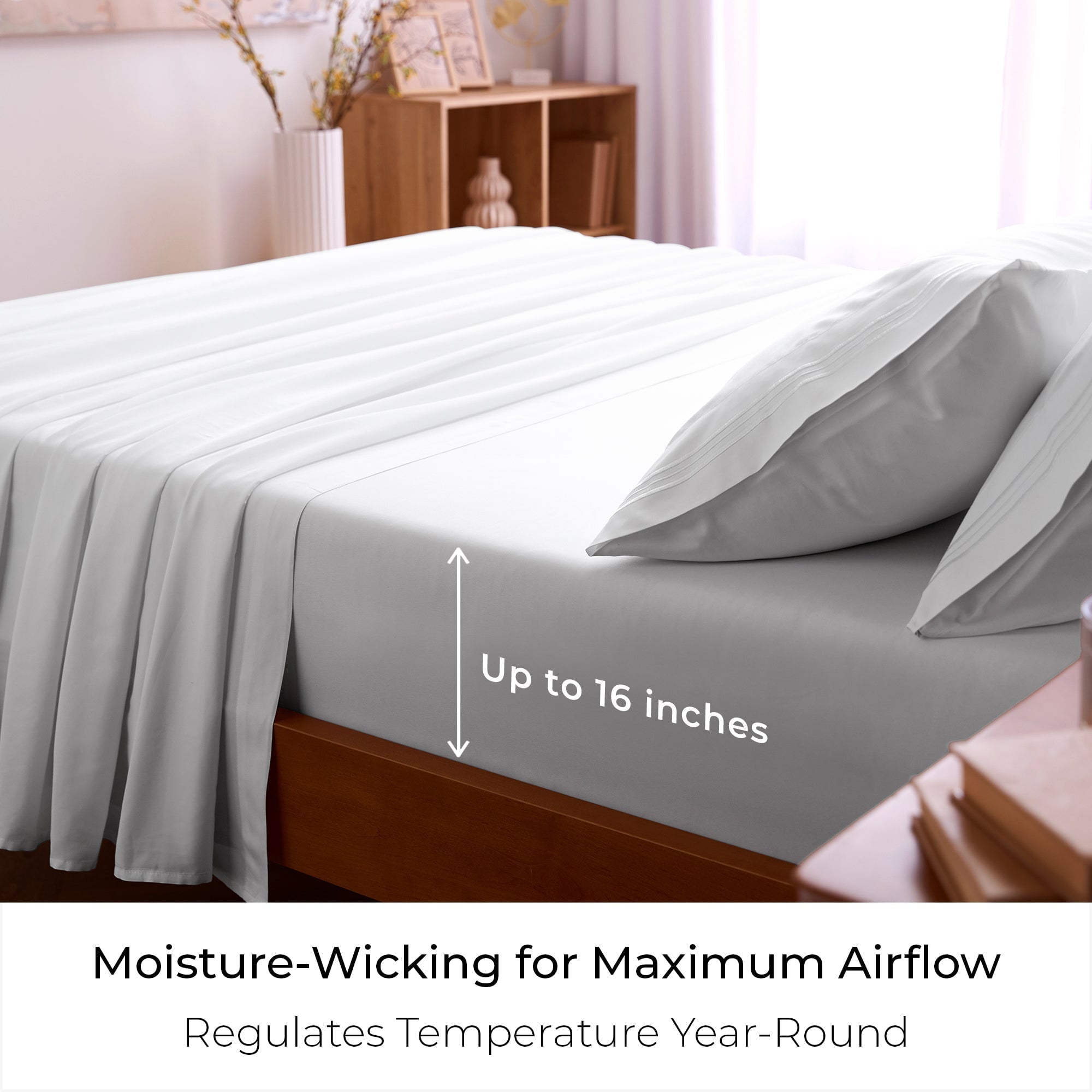 Wrinkle-Resistant Iconic 6 Piece Bed Sheet Set Brushed Microfiber, Deep Pocket, Queen, White - Luxury Bed Sheet Set with Deep Pockets Detail