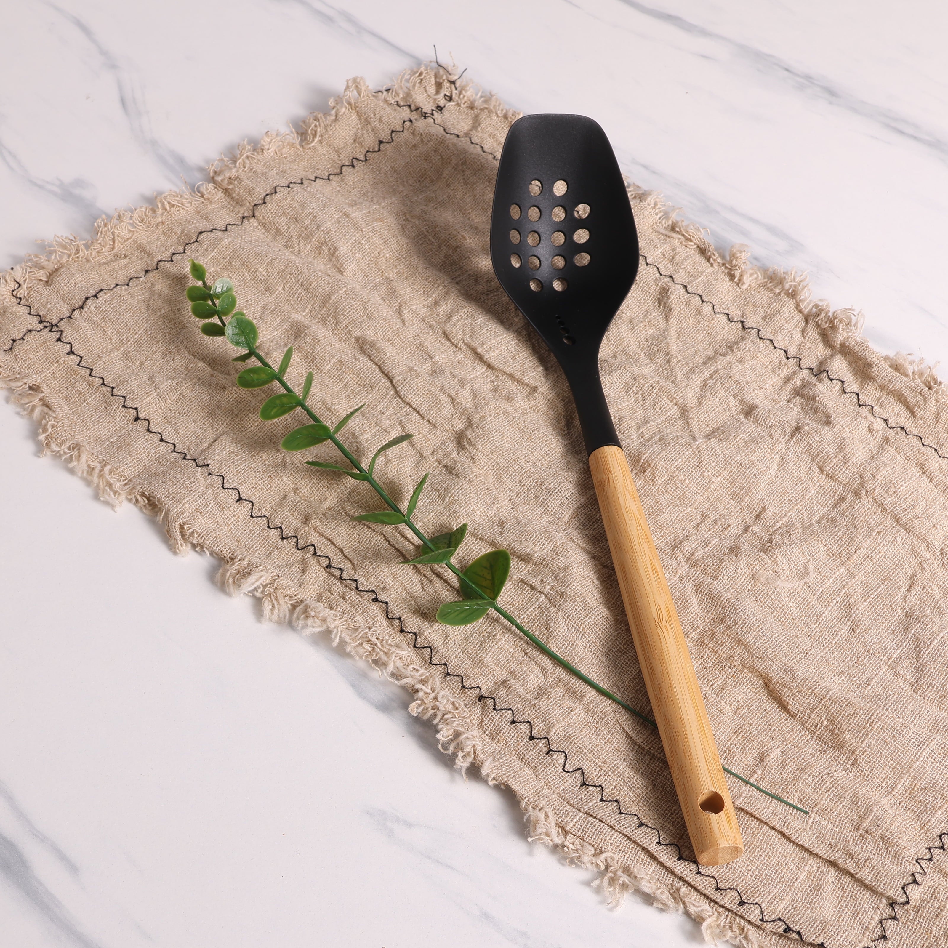 High-Precision Cooking Spoon with Bamboo Handle, 12.6"2.7", & Bamboo, Black - Multi-Purpose Hand Tool for Daily Meal Prep Detail