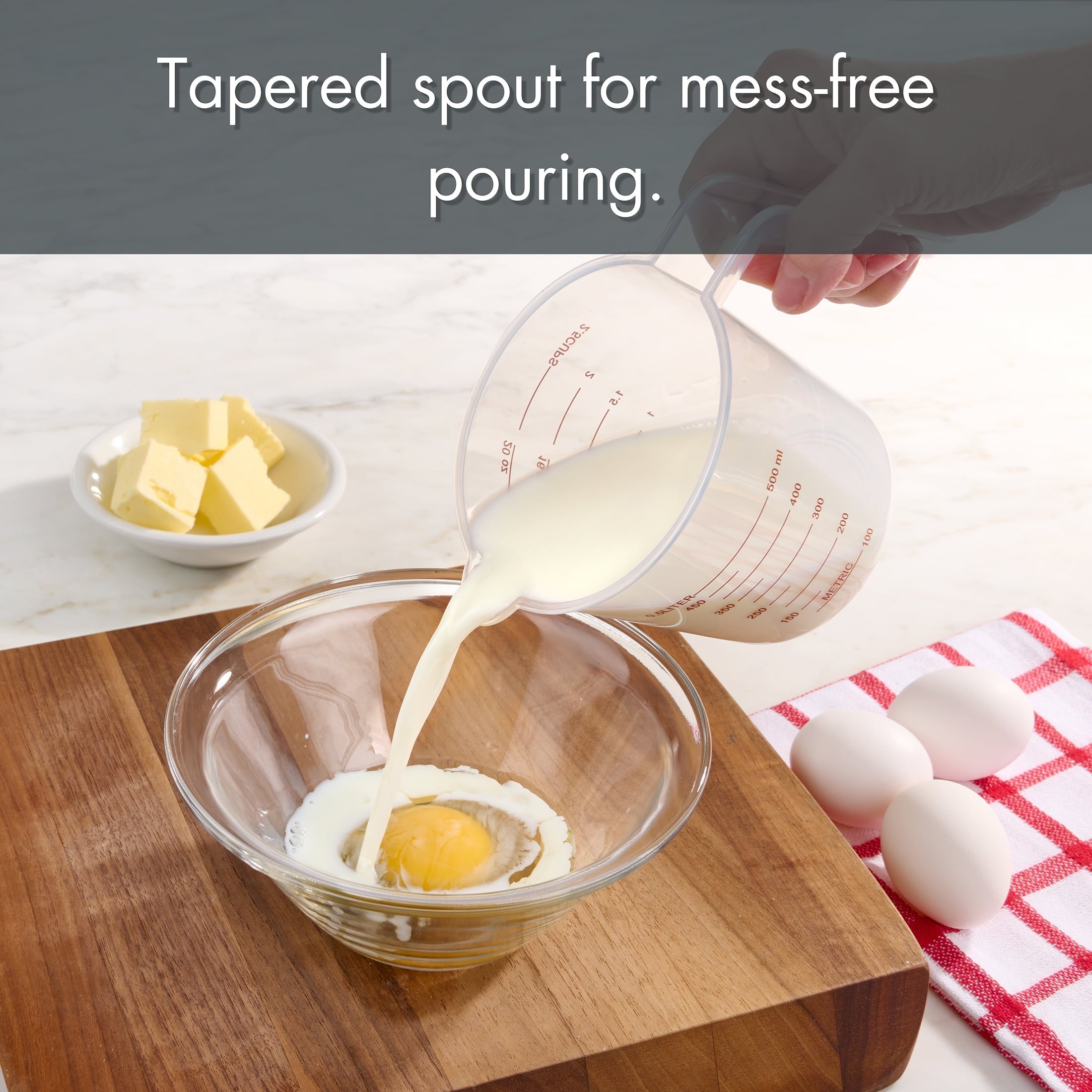 Premium Kitchen 3-Piece Tapered Spout Nesting Plastic Measuring Cups Set, Clear - Premium Stainless Steel Garlic Presser & Peeler Detail
