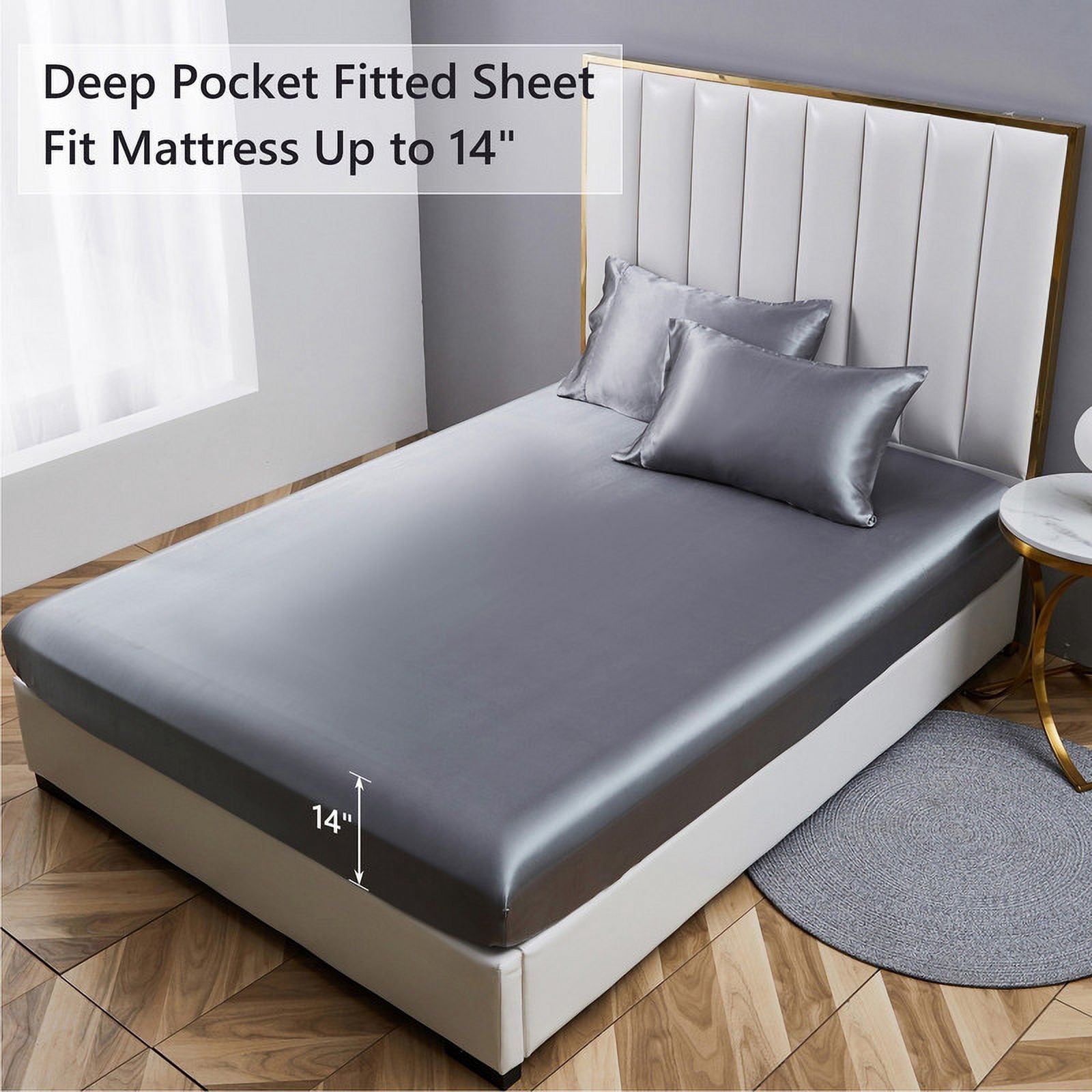 Premium Egyptian Cotton Luxury 5-Piece Satin Sheets Twin Silk Sheets Bed Sheet Set Ultra-Silky & Skin-Friendly Deep Pocket Bed Flat Fitted Sheet - Premium Ultra-Soft Pillowcase Pair for Sleeping Detail