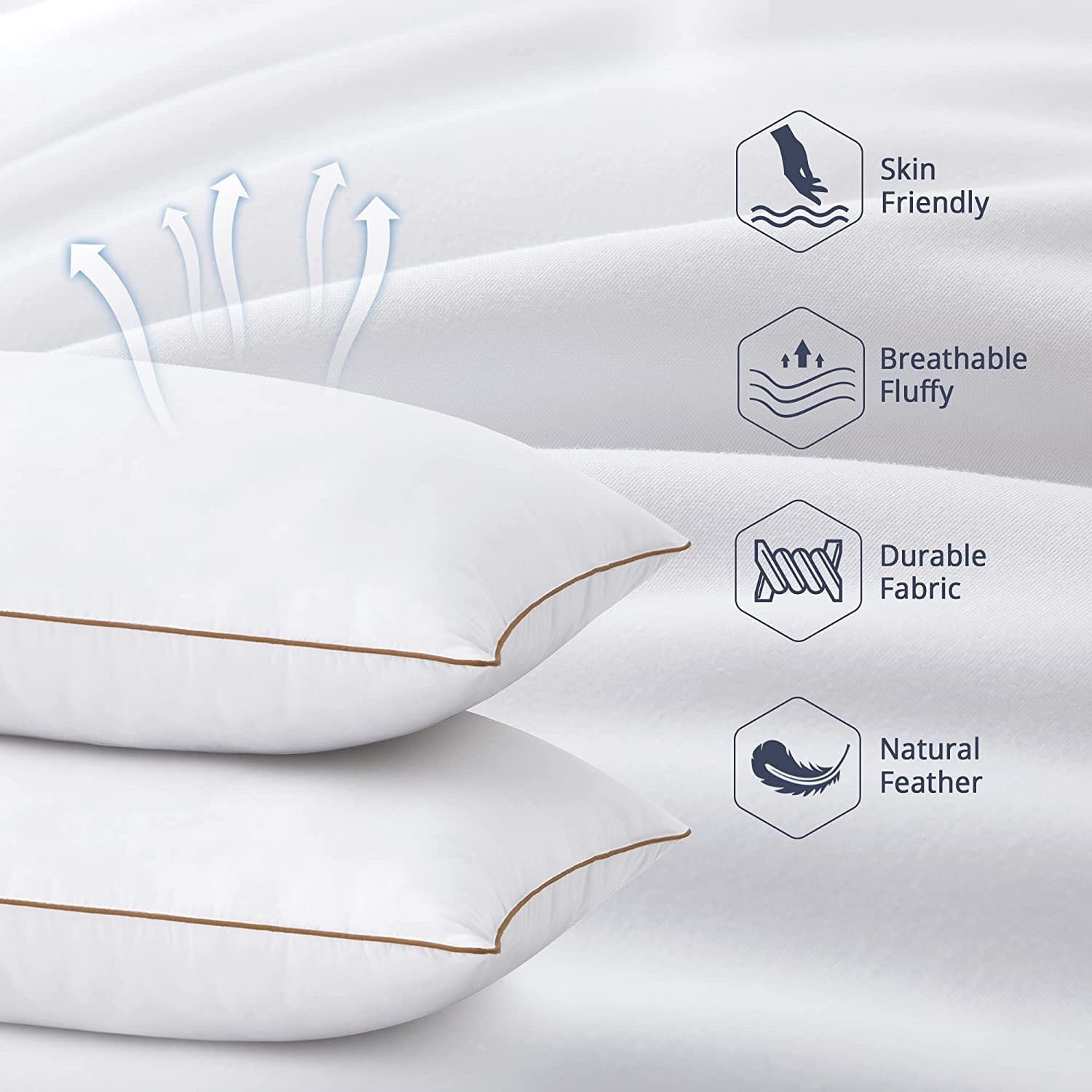 Fluffy Shredded Down Feather Pillows for Bed 20 x 30 Inches Queen Size Set of 2, Medium Firm Luxury Cooling Hotel Collection Feather ... - Orthopedic Shredded Foam Bed Pillow Set Detail