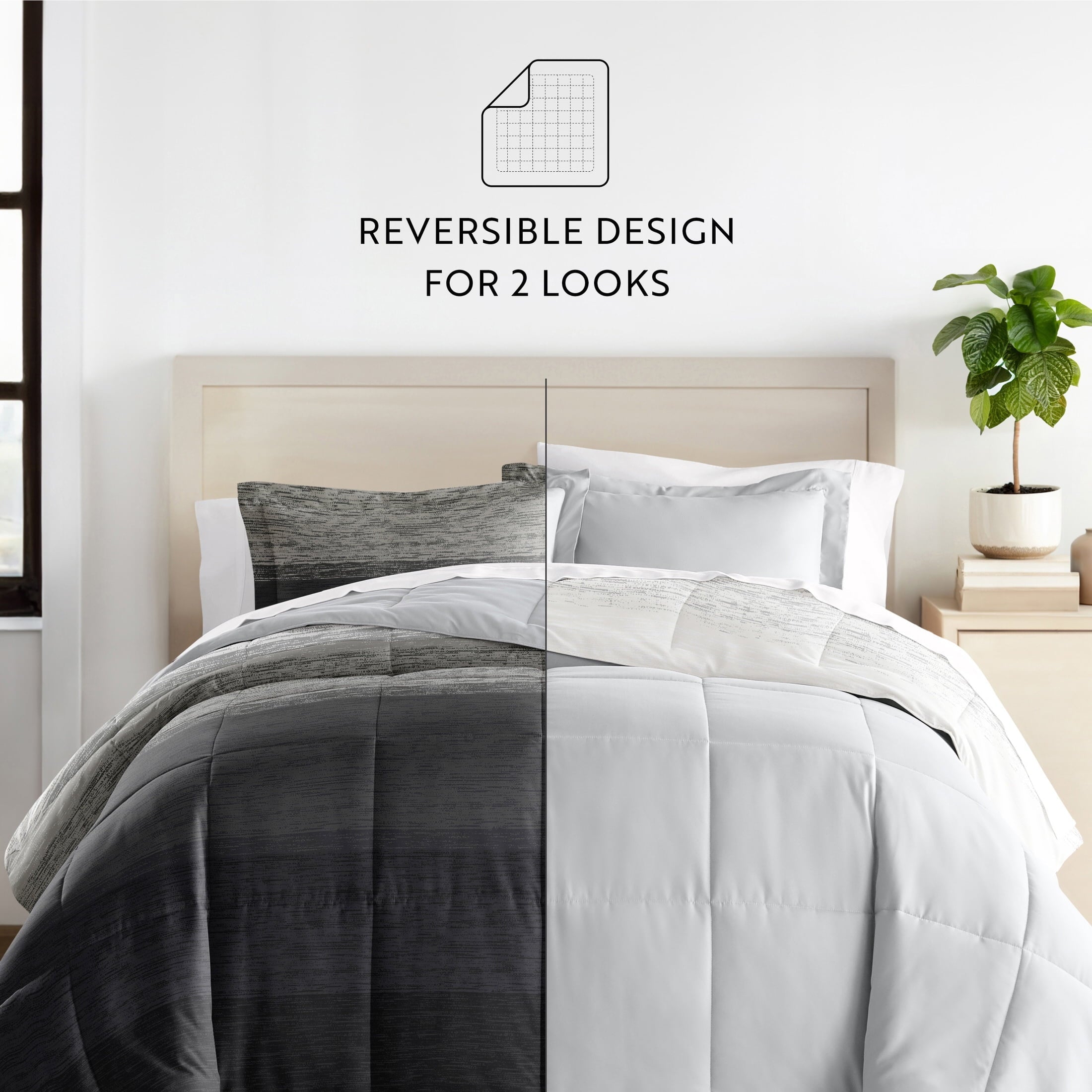 Luxurious Quilted All Season Ultra Soft Comforter Set Lightweight Bedding in Gray/Black Ombre for Full/Queen Size - Cloud-Like Soft Lightweight Bed Comforter Detail