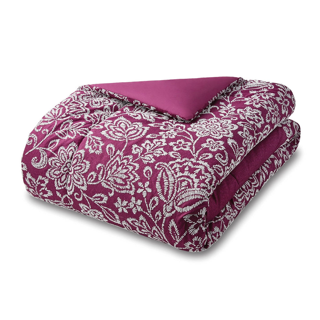 Luxurious Quilted 5-Piece Jacquard Comforter Set with Decor Pillow and Throw Purple Flocking Embroidery Bedding Set, Full/Queen - Cloud-Like Soft Lightweight Bed Comforter Detail