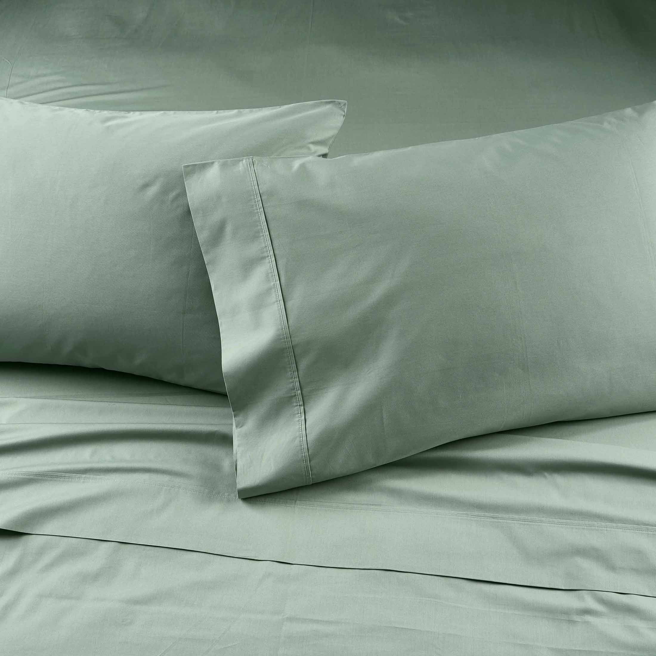Premium Egyptian Cotton Cool & Crisp 4-Piece 300 Thread Count Green River Cotton Percale Sheet Set, Queen - Premium Ultra-Soft Pillowcase Pair for Sleeping Detail