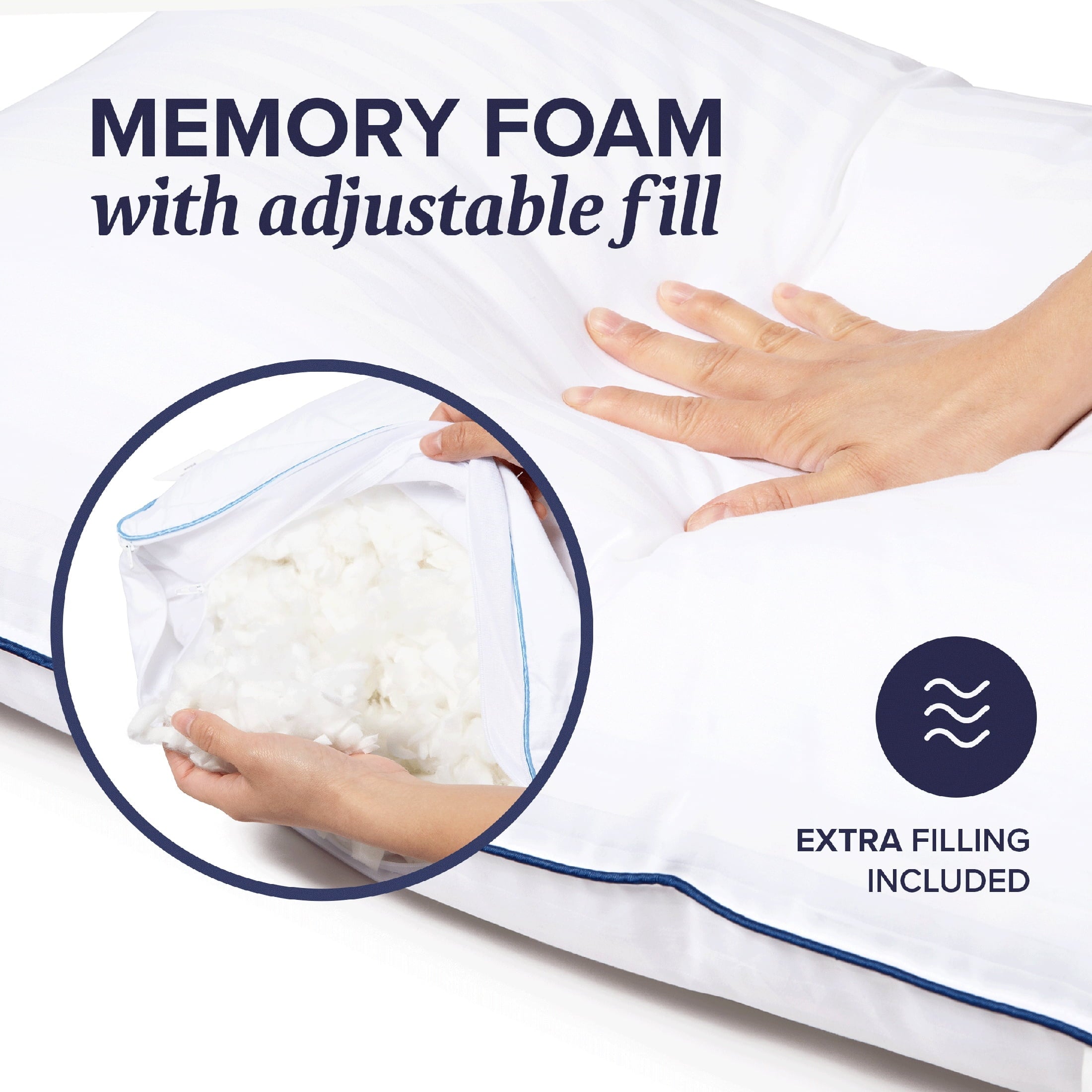 Fluffy Shredded Customizable Memory Foam Queen Pillow 1Pack, Adult - Ergonomic Memory Foam Pillow for Neck Pain Support Detail