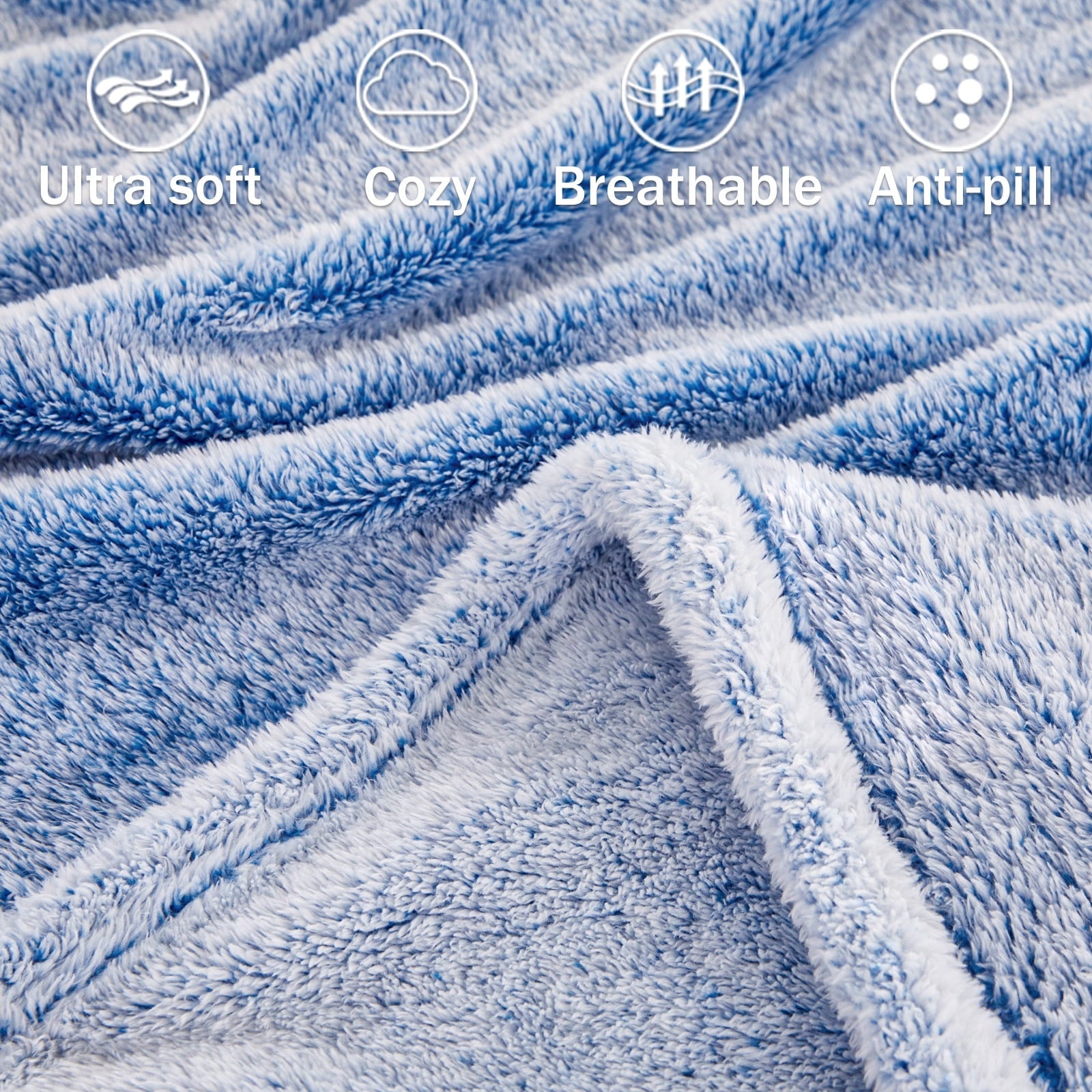 Super Soft Flannel Plush Fuzzy Large Fleece Throw Blanket (50" x 70", Mixed Cobalt Blue)- Soft, Warm and Lightweight - Lightweight Plush Warm Blanket for All Seasons Detail