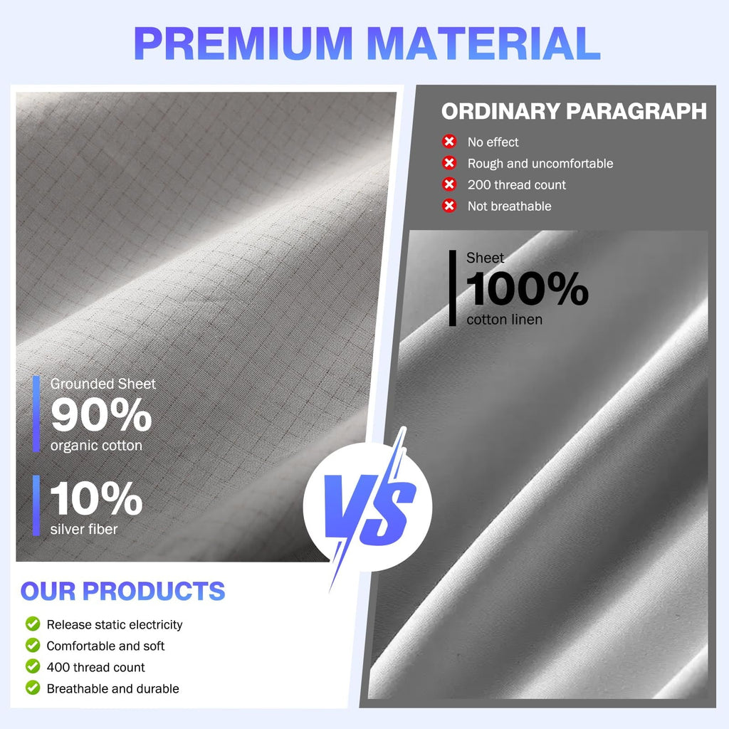 Breathable Luxury Grounding Sheets King Size,Earth Grounded Fitted Bed Sheet 10% Pure Silver Fiber + 90% Organic Cotton, Bed Grounding ... - Breathable Egyptian Cotton Flat & Fitted Sheets Detail
