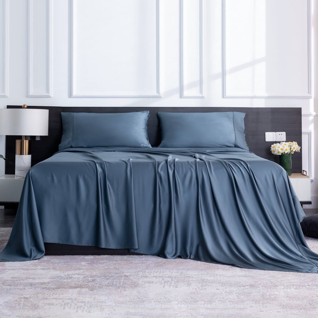 Breathable Luxury Luxury Bamboo Bed Sheets Set Full 4 Pcs for Adult,Soft&Cool,16" Deep Pocket,Blue Gray - Premium Ultra-Soft Pillowcase Pair for Sleeping Detail