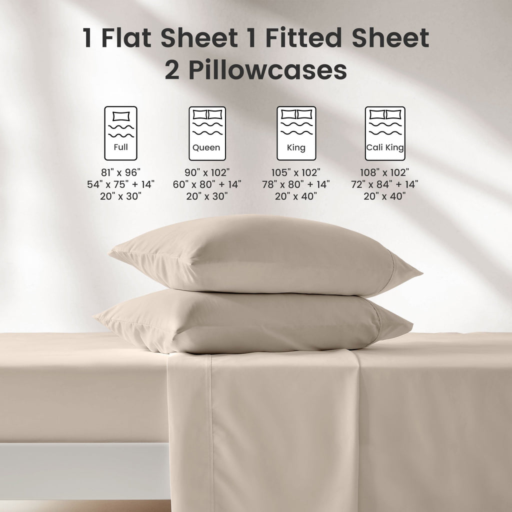 Cooling Sateen Bed Sheet Sets,Ultra Soft Breathable Luxury 4 Piece, (Beige, Queen) - Breathable Egyptian Cotton Flat & Fitted Sheets Detail