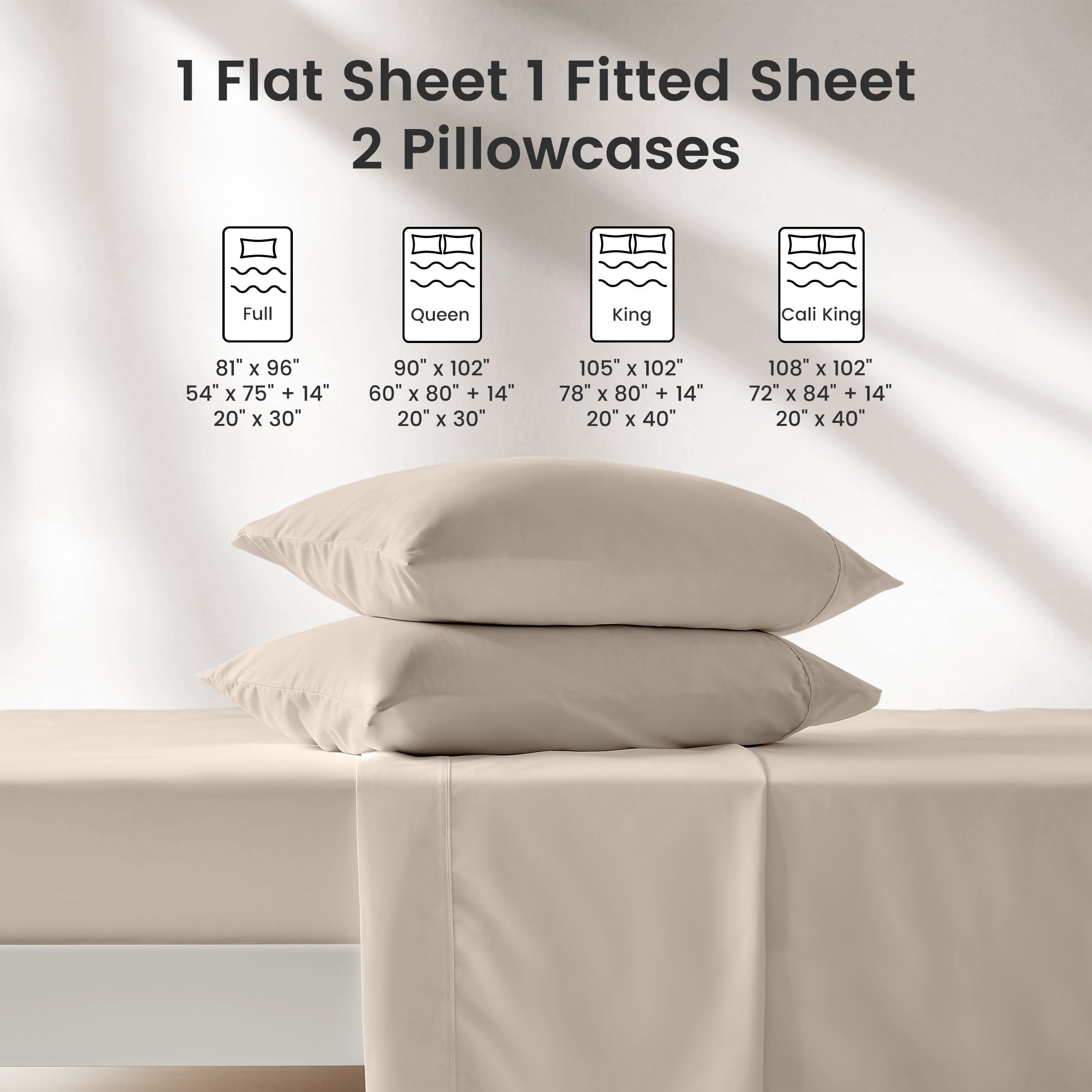 Cooling Sateen Bed Sheet Sets,Ultra Soft Breathable Luxury 4 Piece, (Beige, Queen) - Breathable Egyptian Cotton Flat & Fitted Sheets Detail